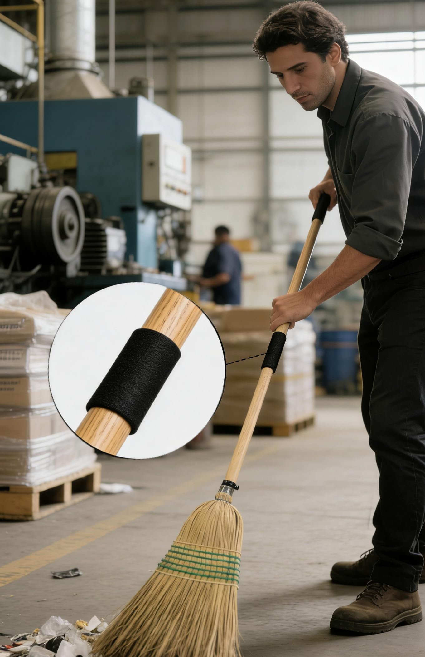 Straw Broom,Handmade Corn Broom Made from Natural Corn stalks, Outdoor Broom Equipped Wooden Handle. Natural Broom Reinforced