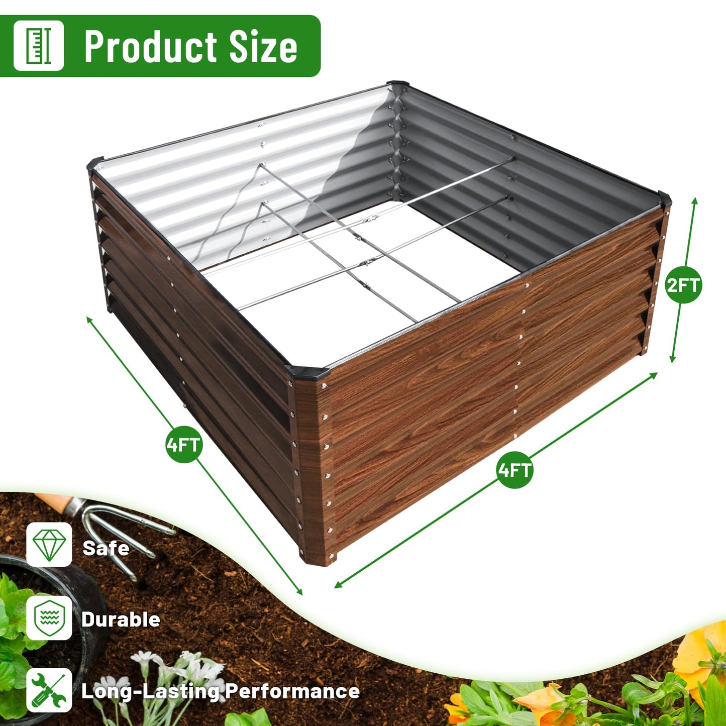 SnugNiture Galvanized Raised Garden Bed 4x4x2FT Outdoor Large Metal Planter Box Steel Kit for Planting Vegetables, Flowers