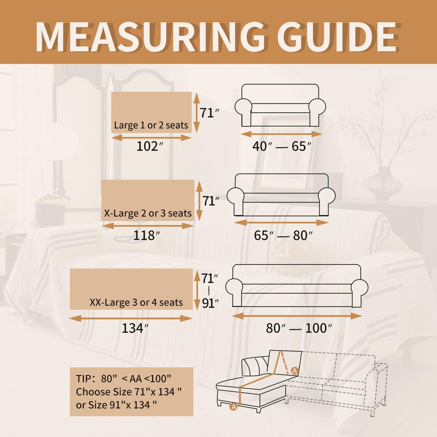 Akpgq Boho Couch Covers for Sofa Washable Sofa Covers for 3 Cushion Couch Soft Non Slip Couch Covers for Sectional Sofa Dog Pet Furniture Protector (Shallow Coffee, 71"*118")