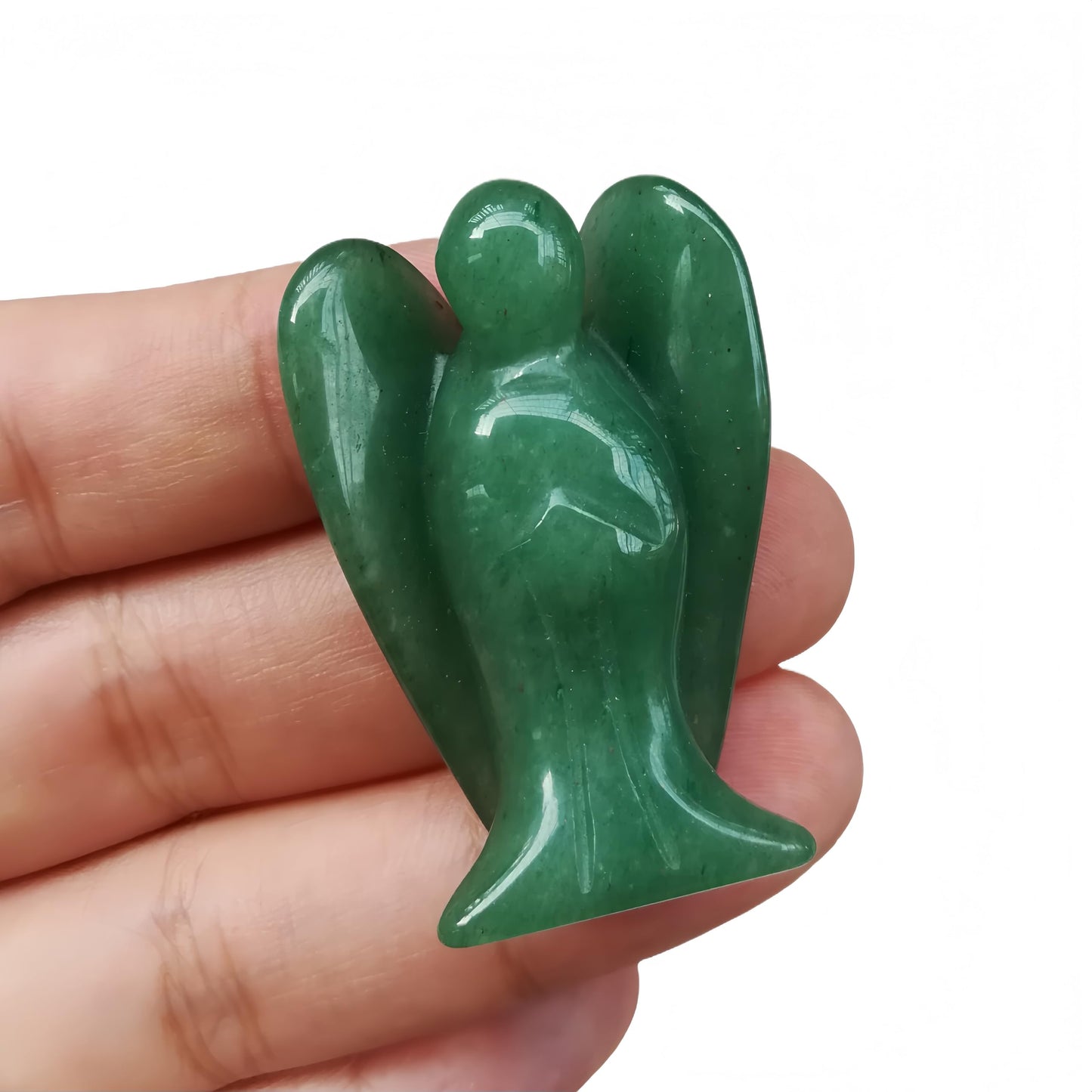 Afucats Natural Green Aventurine Healing Guardian Angel Indoor Decorative Stone,1.5 Inches Carving Pocket Palm Statue,Gift for Her Christmas Décor