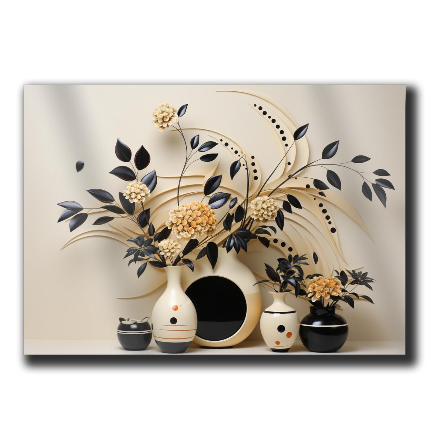 Scandinavian Folk Art, Black and Beige Abstract Botanical Wall Art for Scandinavian Home Decor, poster Prints, Wall Decor