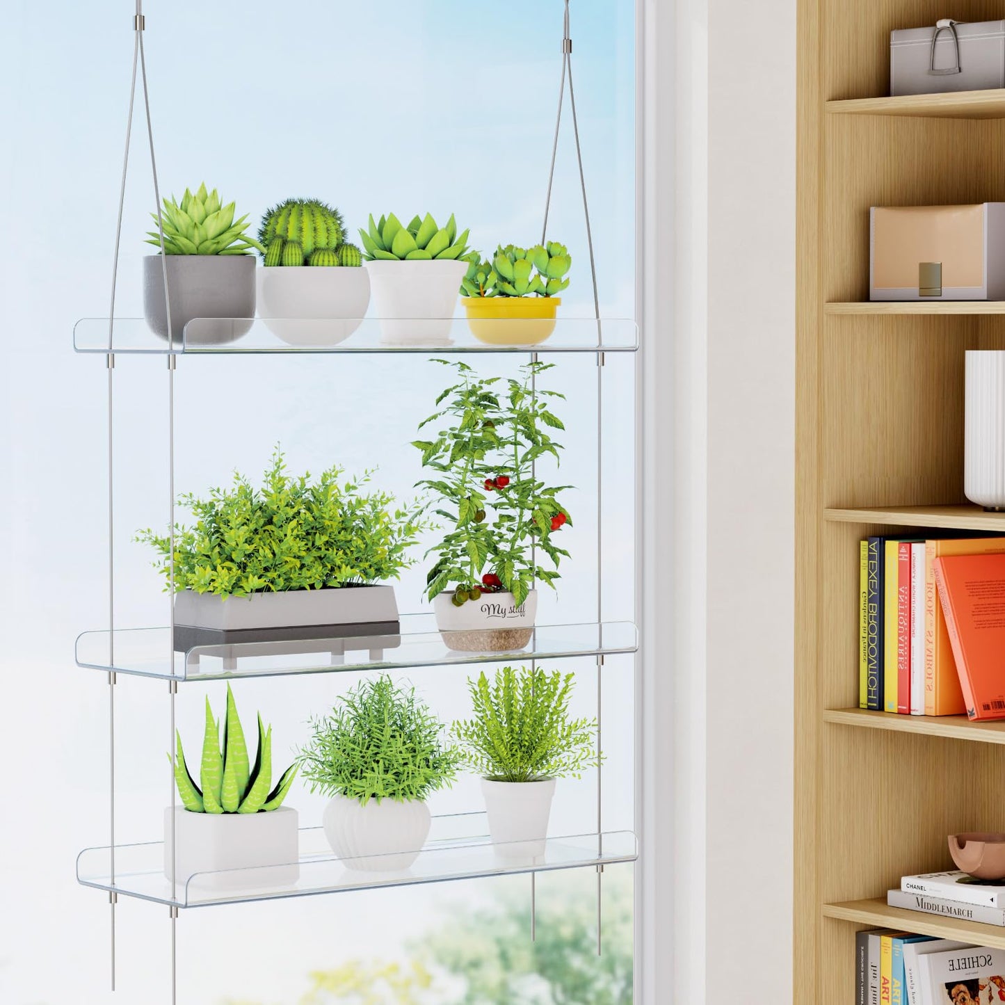Lifewit 2-Tier Window Plant Shelves 15", Acrylic Adjustable Hanging Floating Shelf, Window Sill Extender for Succulent Plants, Micro Greens, Seed Starter Pots, Herb Planters 38 x 15 cm/15x6