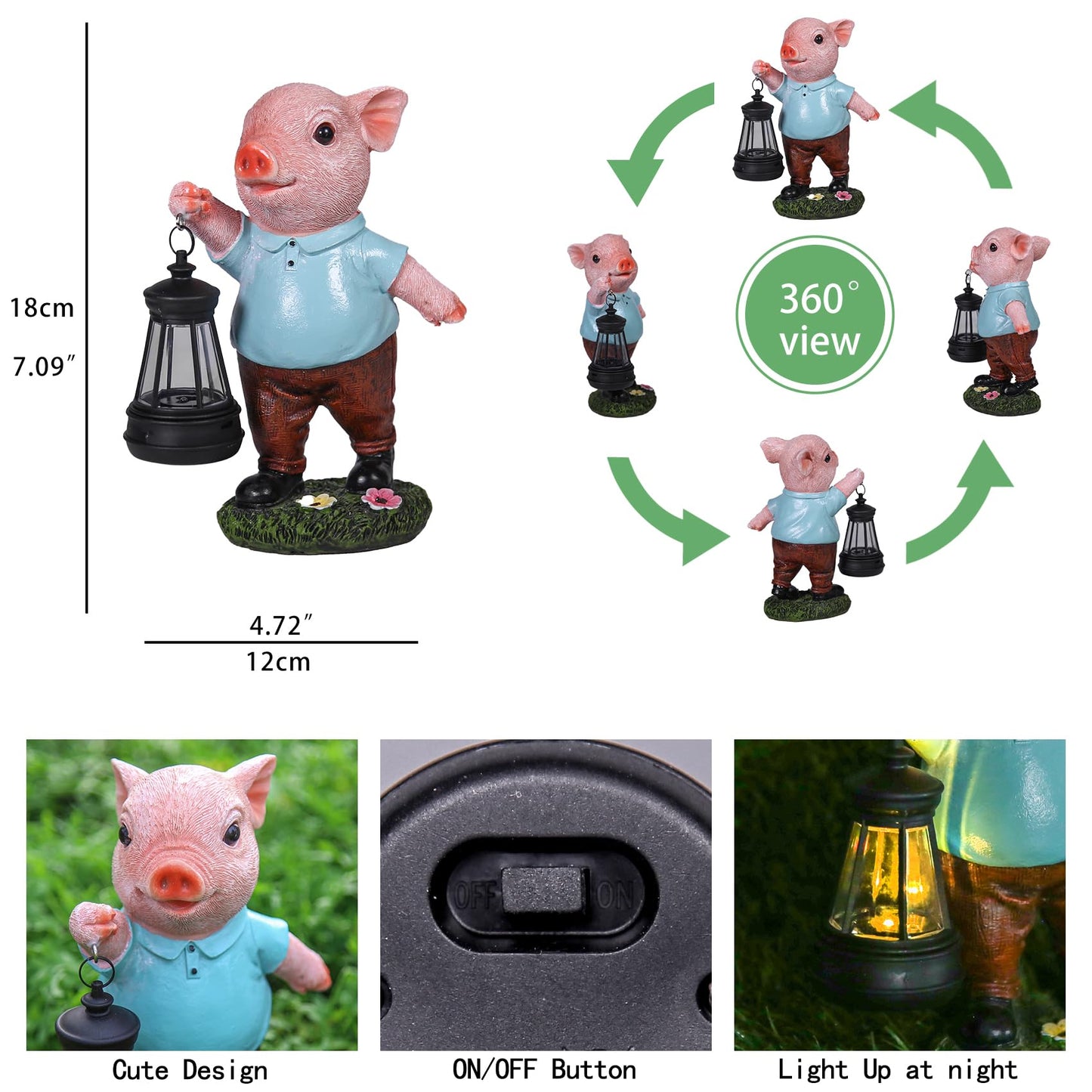 GKWRZXBK Solar Powered Garden Pig Statue - Charming Outdoor Decor Solar Lamp, Weather-Resistant, Perfect Size for Lawns & Pathways