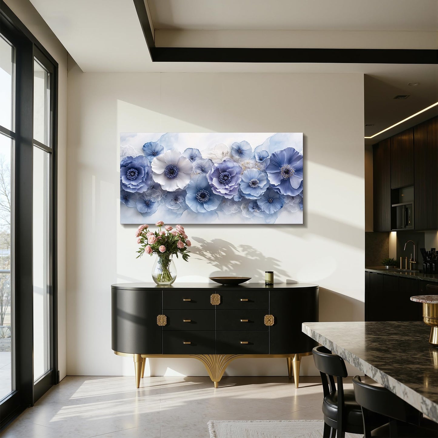 imjiayu Flower Wall Art, Large Wall Decor, Blue Wall Art, Botanical Floral Prints, Peony Chic Modern Art, Nature Aesthetic Paintings Wall Decor Living Room Bedroom Office Home Decorations 20"x40"