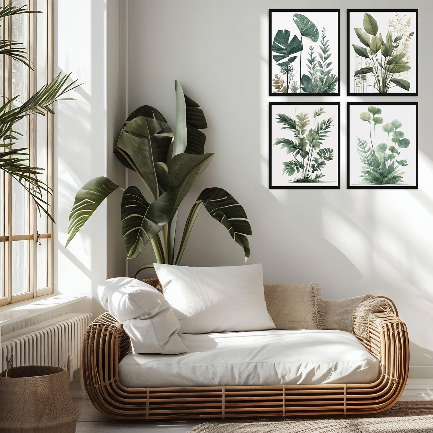Nilem Design Botanical Wall Art Prints Set of 4 (8"x10") – Unframed Minimalist Leaf Posters in Green Tones – Plant Wall Decor for Bedroom, Living Room, Bathroom, or Office