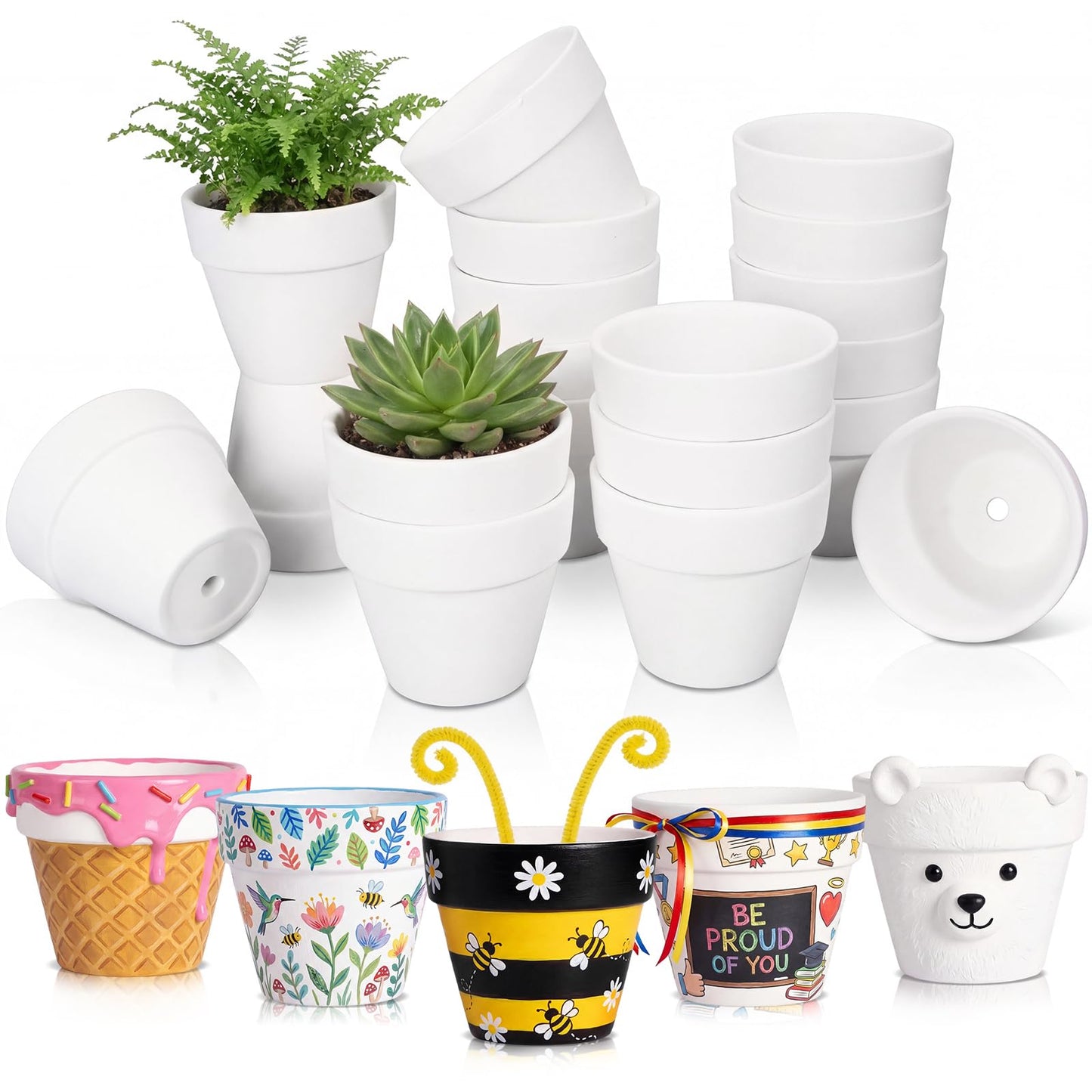 Ferrochef 2.5 Inch Mini Blank Ceramic Flower Pots for Painting Crafts, Unfinished White Terracotta Planters to Paint Nursery Pots for Spring Cactus DIY Crafts Art Activities (20 Pcs)