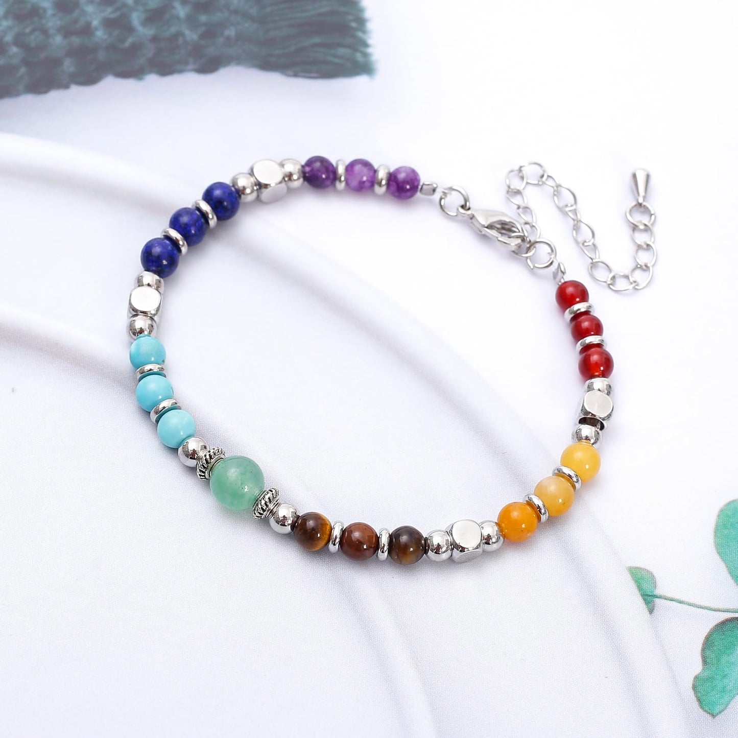 MTJAHPS Protection Bracelet, empath protection, black obsidian Crystals and Healing Stones Bracelet for Women ，Luck ，Anxiety and Stress Clam Bracelet (C-7 Chakra's&Protection)