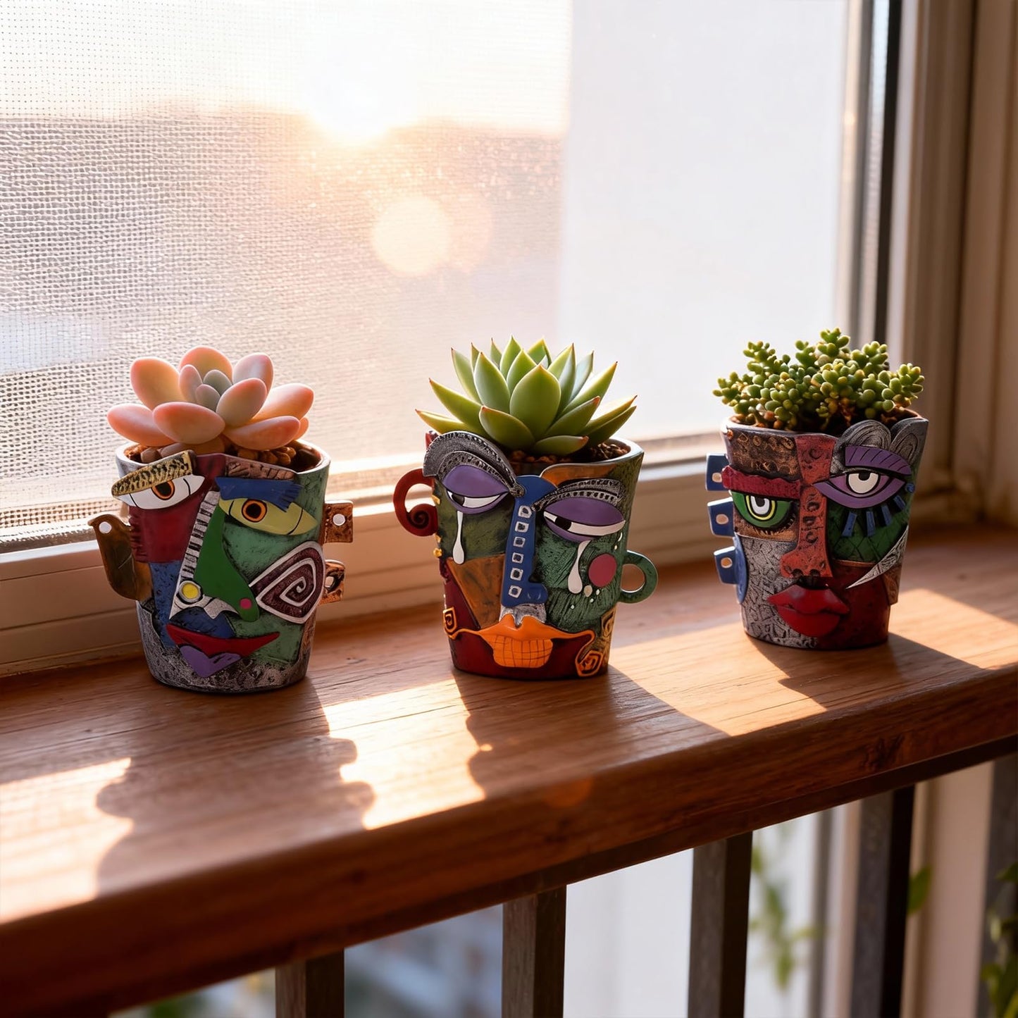 LINYTHER Mini Abstract Face Planter – Small Picasso-Inspired Resin Planter for Succulents, Cacti & Small Plants, Whimsical Decorative Head Planter for Indoor & Outdoor Garden