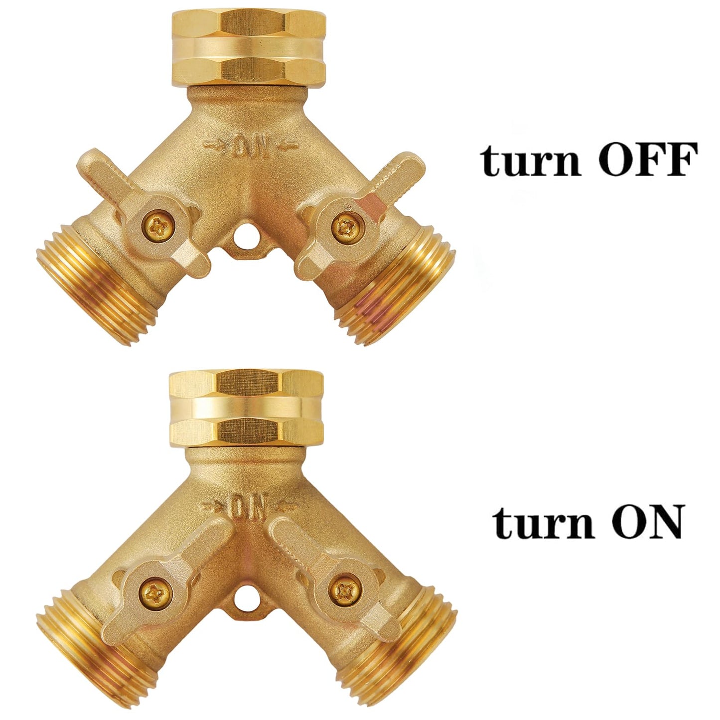 Garden Hose Splitter 2 Way Heavy Duty, Outdoor Faucet Splitter 2 Way, Solid Brass Spigot Splitter Hose Y Splitter with Shutoff Valve
