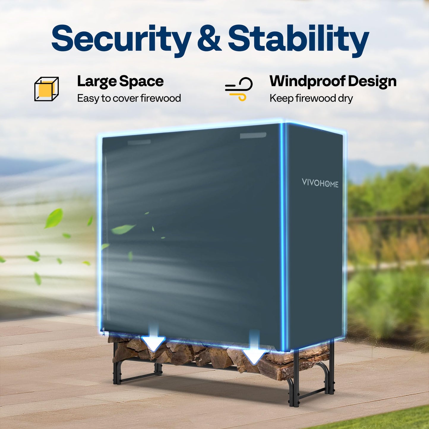 VIVOHOME 4ft Waterproof Log Rack Cover, Heavy Duty 600D Oxford Outdoor Firewood Storage Cover with Zipper and Hook Loop Tape (Log Rack not Included)