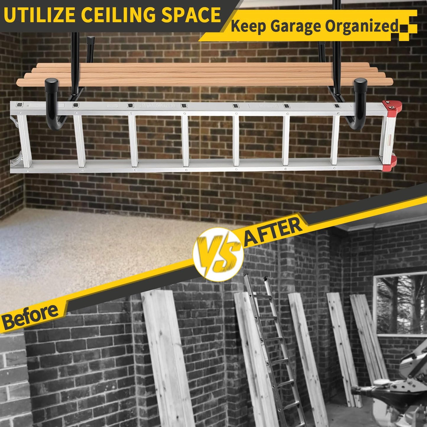 Huondonk Overhead Garage Storage Rack 4 Pack with 4 Hooks, 66Lbs & 45Lbs Capacity, Heavy-Duty 444Lbs Total Garage Ceiling Storage System