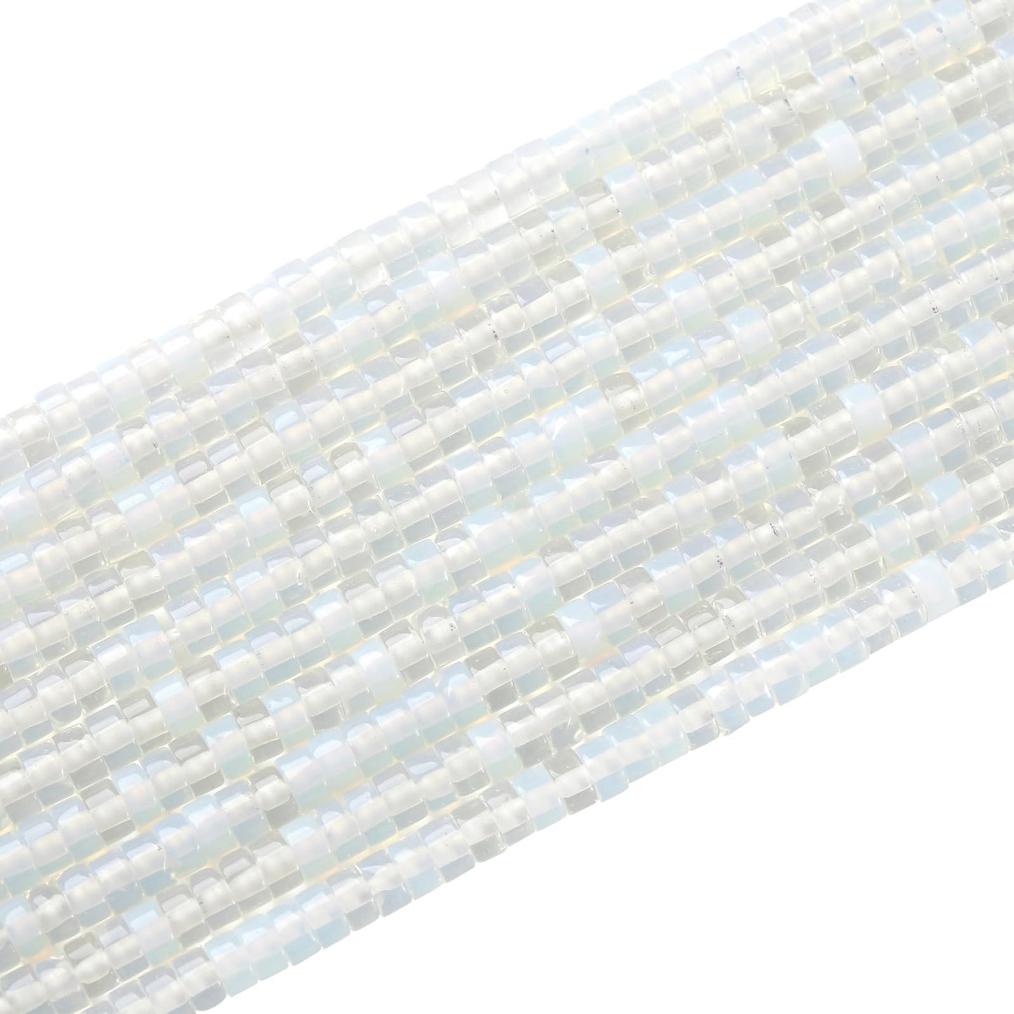 150pcs 2x4mm Natural White Opal Stone Tube Shape Beads Loose Flat Round Cylinder Flat Spacer Green Stone Beads for Bracelet Earrings Jewelry Making