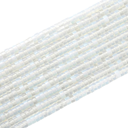 150pcs 2x4mm Natural White Opal Stone Tube Shape Beads Loose Flat Round Cylinder Flat Spacer Green Stone Beads for Bracelet Earrings Jewelry Making