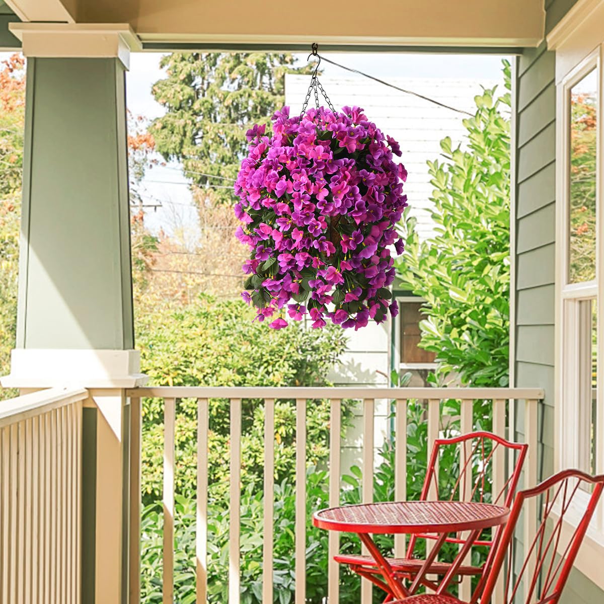 INQCMY Artificial Fake Hanging Plants Flowers Basket for Spring Summer Outdoor Outside Decoration,Faux Silk Begonia Flower in Planter Look Real UV Resistant for Home Porch Patio Balcony Yard Decor