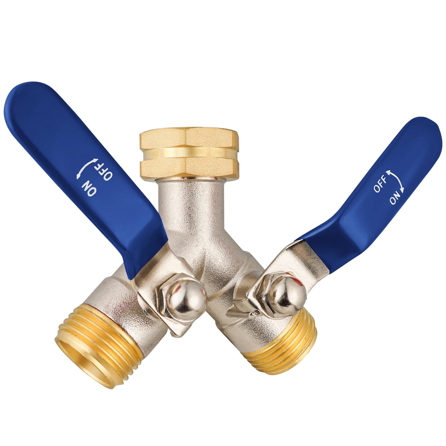 DINGBAI 2 Way Hose Splitter, Brass High Flow Garden Hose Splitter Heavy Duty, Hose Connector, Water Spigot Splitter, Full Flow Faucet Splitter with shutoff, 3/4” GHT Inlet