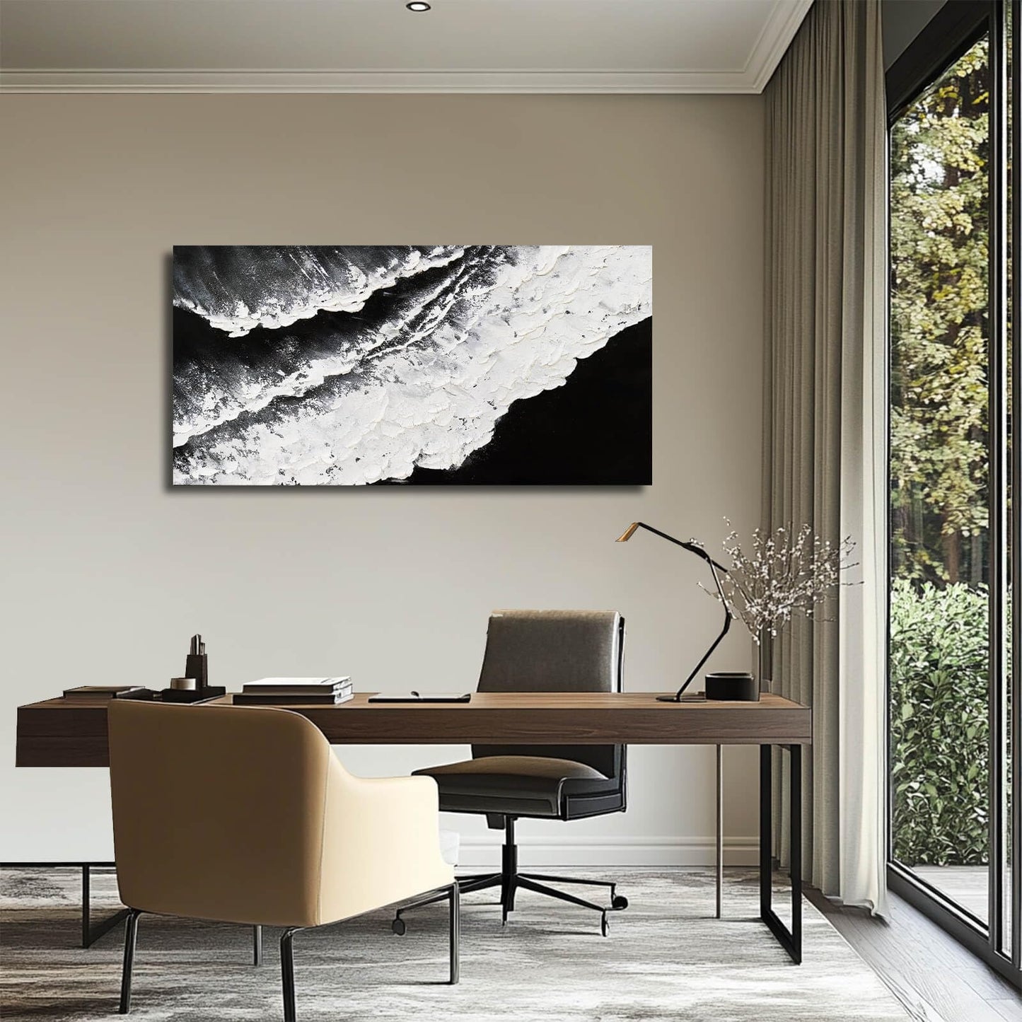 NBAODAN Black and White Wall Decor Sea Canvas Painting Neutral Abstract Wall Picture 24"x48" Artwork for Bedroom Large Wall Art for Living Room Dining Room