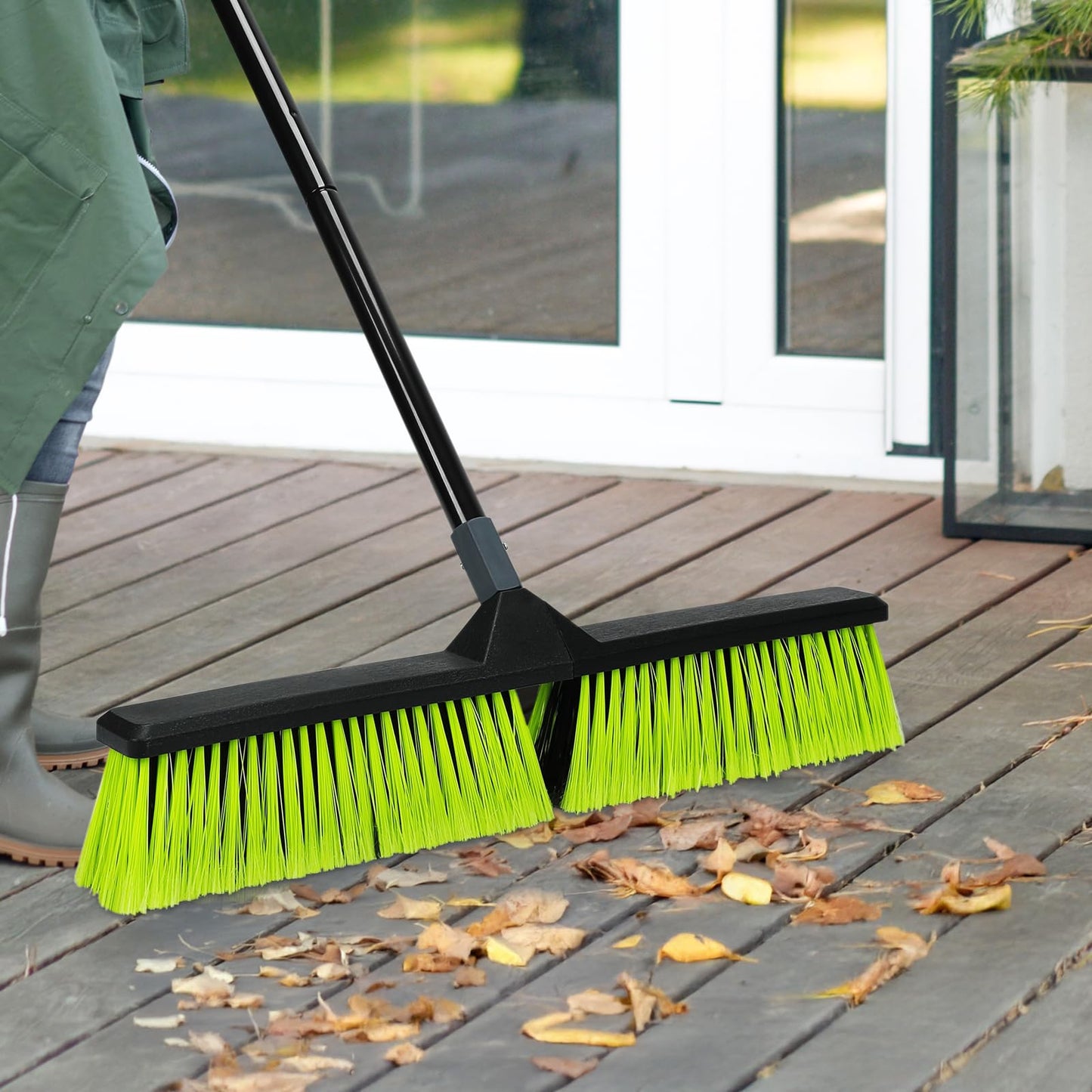 3 PK 24" Push Broom Outdoor, Heavy Duty Broom with 63" Long Handle, Shop Garage Broom with Stiff Bristle for Indoor Outdoor Floor Cleaning, Garden Patio Deck Warehouse Lawn Driveway Scrubbing