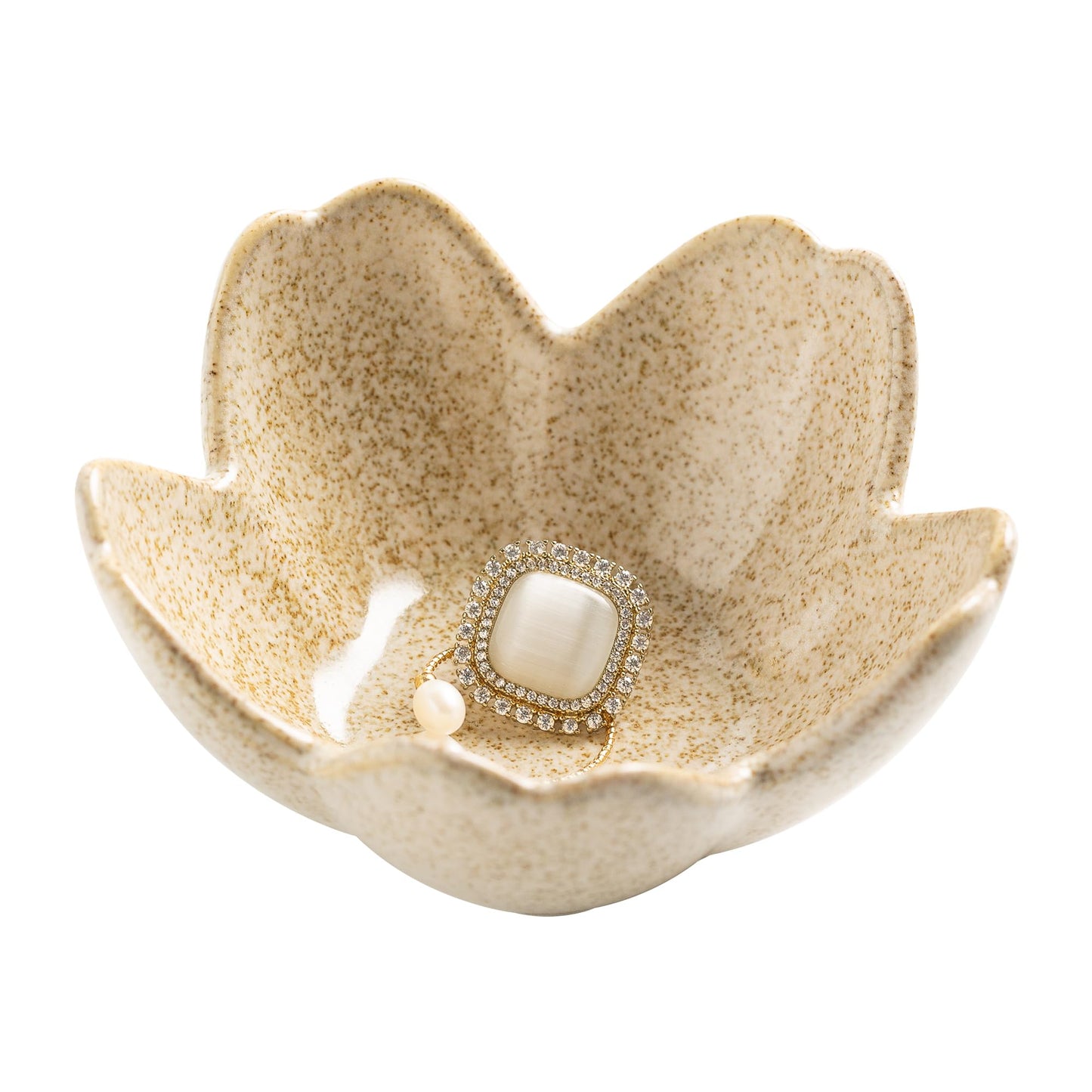 Flower Ring Holder Dish, Ceramic Jewelry Tray Dish, Small Trinket Dish, Jewelry Plate Bowl, Cute Jewlery Ring Holder Dish, Aesthetic Room Decor, Christmas Birthday Gifts for Women, 1 pack (camel)