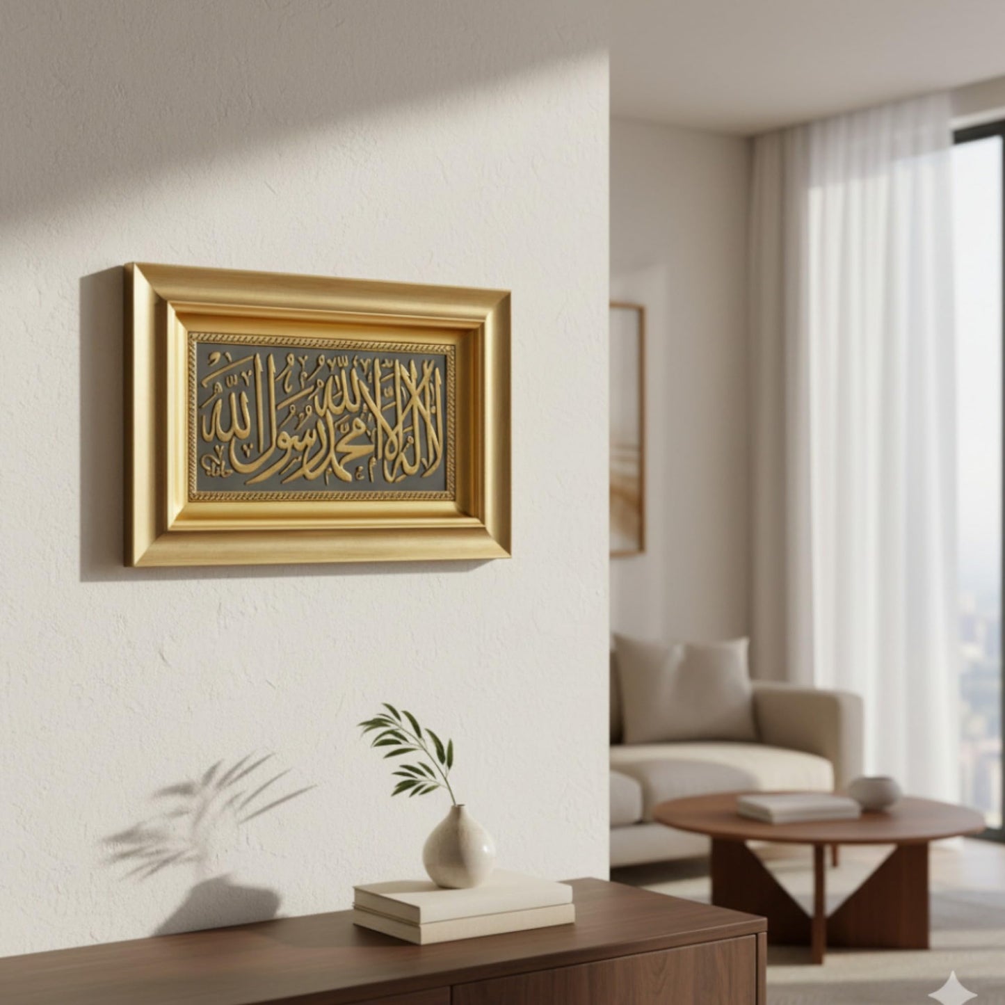 Tawhid Islamic Wall Art - Shahadah Islamic Wall Decor Muslim Wall Decor Framed Resin & Glass Hanging Muslim Decor Islamic Art Ramadan Gift Tevhid 11 x 17in (Gold)