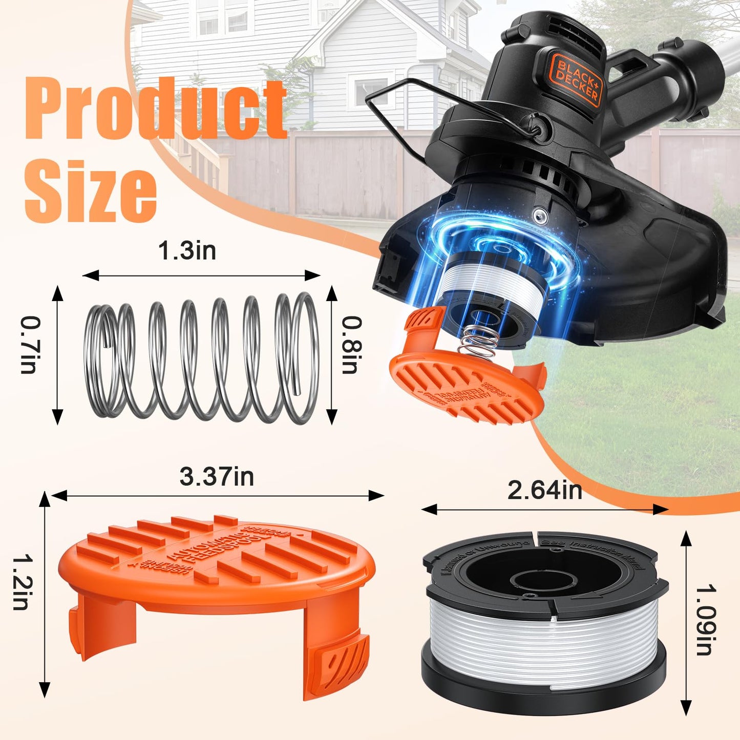 Replacement Spool for Black+Decker 12 Pack Trimmer String 0.065" AF-100 Autofeed Replacement Spools(12 Spool+4 Caps)