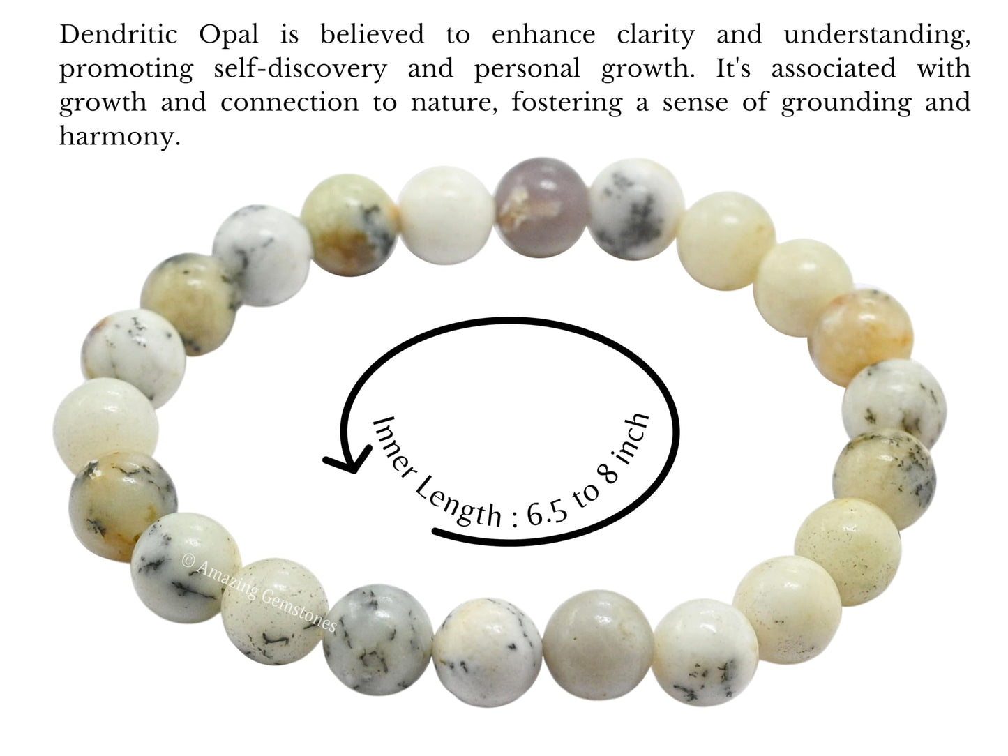 Amazing Gemstone Crystal Bracelet for Women Men's Gifts - Protection Healing Crystal Bracelet - 8mm Gemstone Beaded Stretchable Bracelet Pulseras Para Hombres Mujer Stocking Stuffers Mothers Day Gift (Dendrite Opal)