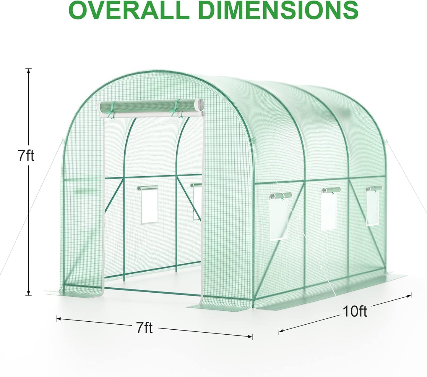 Walk-in Greenhouse, 10x7x7 FT Heavy Duty Tunnel Green House for Outdoors, Portable Green Houses for Outside, Winter Hot House with Metal Frame & Roll-up Zipper Door Screen Windows
