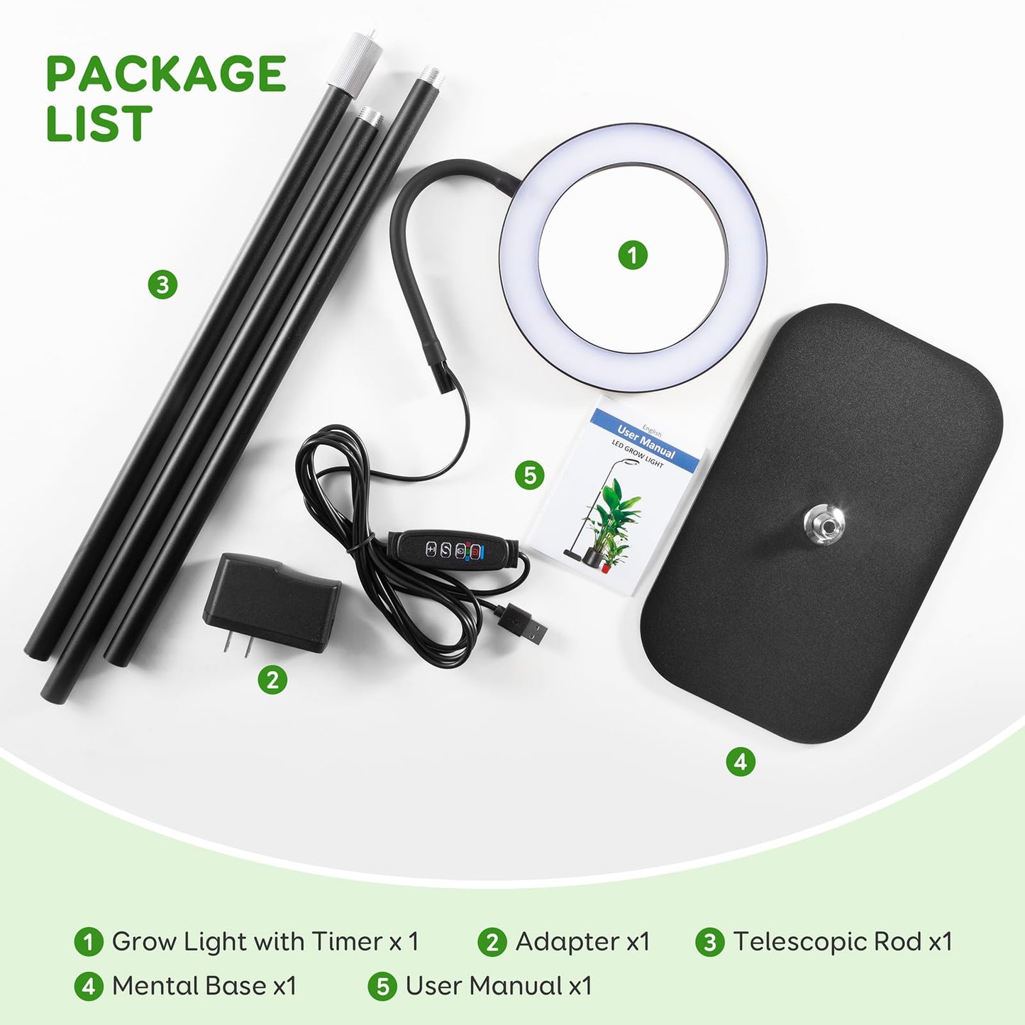 LPMZMBL One Head Grow Lights for Indoor Plant Full Spectrum, Plant Lights for Indoor Growing with 3/9/12 Timer, 5 Dimmable Levels, Height Adjustable 16.5''-68", Strong Base for Large Plants