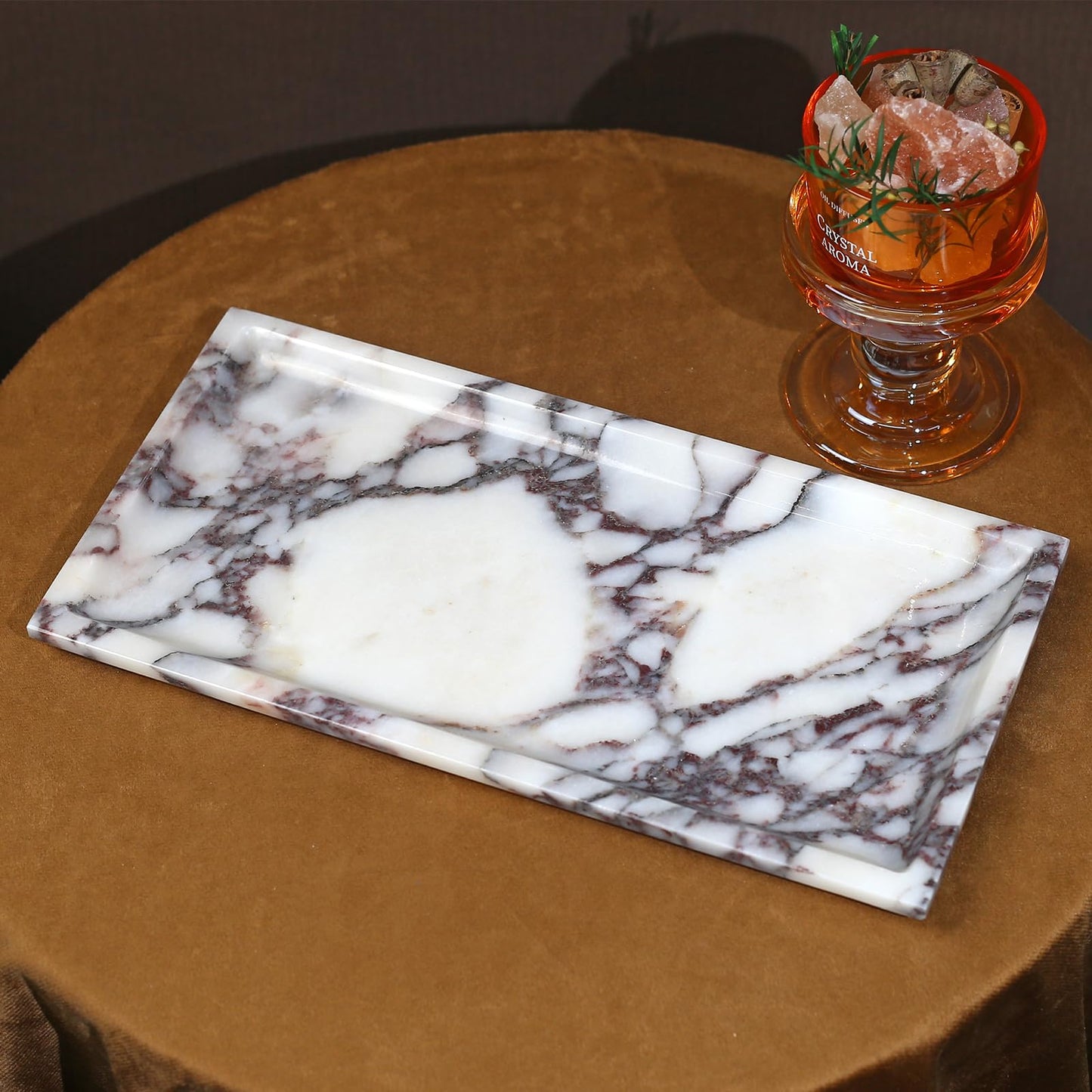 Natural Marble Tray, Coffee Table, Food, Fruit, Paper Cup, Cake Display, Coffee bar, Family Gatherings, Seasonal Holiday Decoration Tray(Viola-rectangle-11 x5 x0.7)