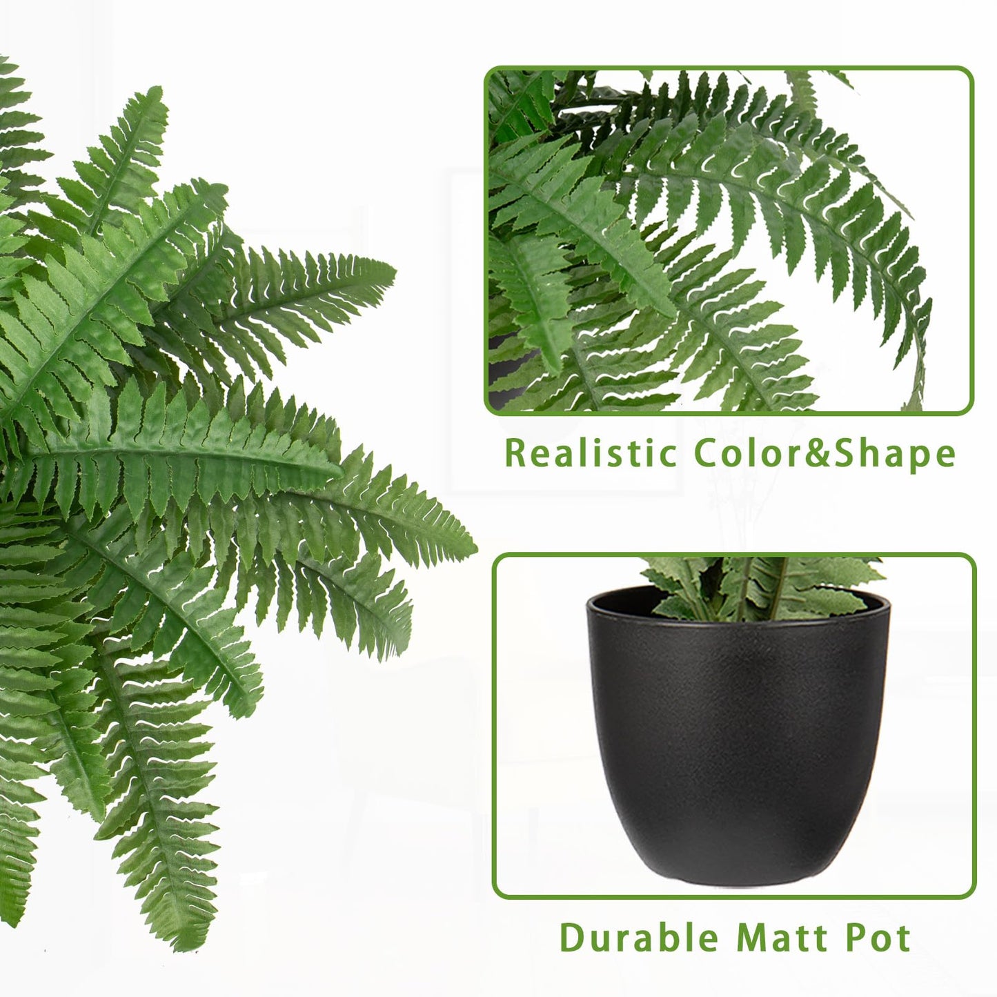 Hollyone 17.7" Fake Fern Potted Plant Small Artificial Boston Ferns in Pot 25 Leaves for Outdoors & Indoor Faux Fern Bush Plant for Patio Garden Farmhouse Windowsill Office Living Room Home Decor