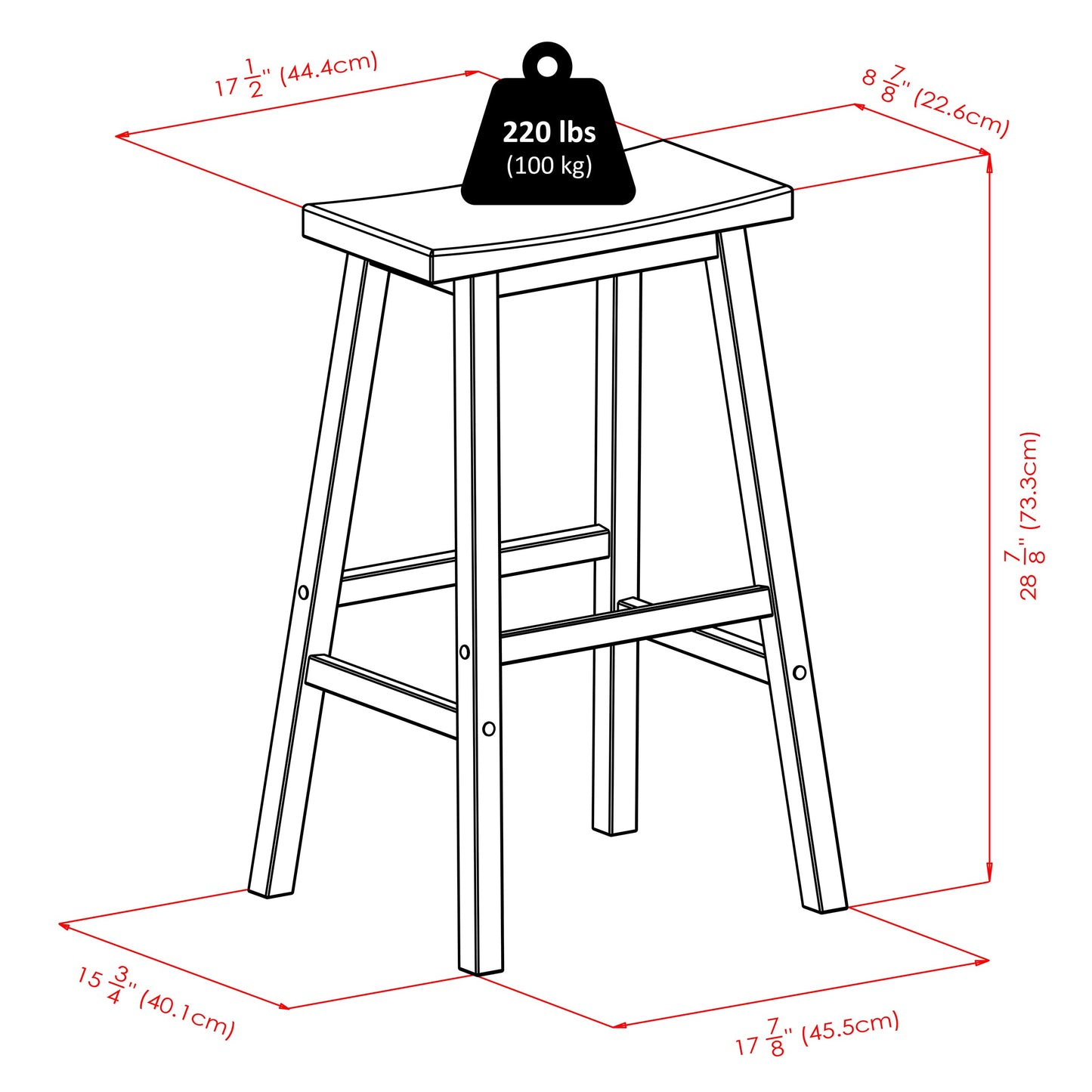 Winsome Satori Saddle Seat Counter Stool, 29" in Black, Classic Backless Bar Chairs for Kitchen & Dining Room Seating, Timeless Essential Furniture for Home, Dorm, Apartments