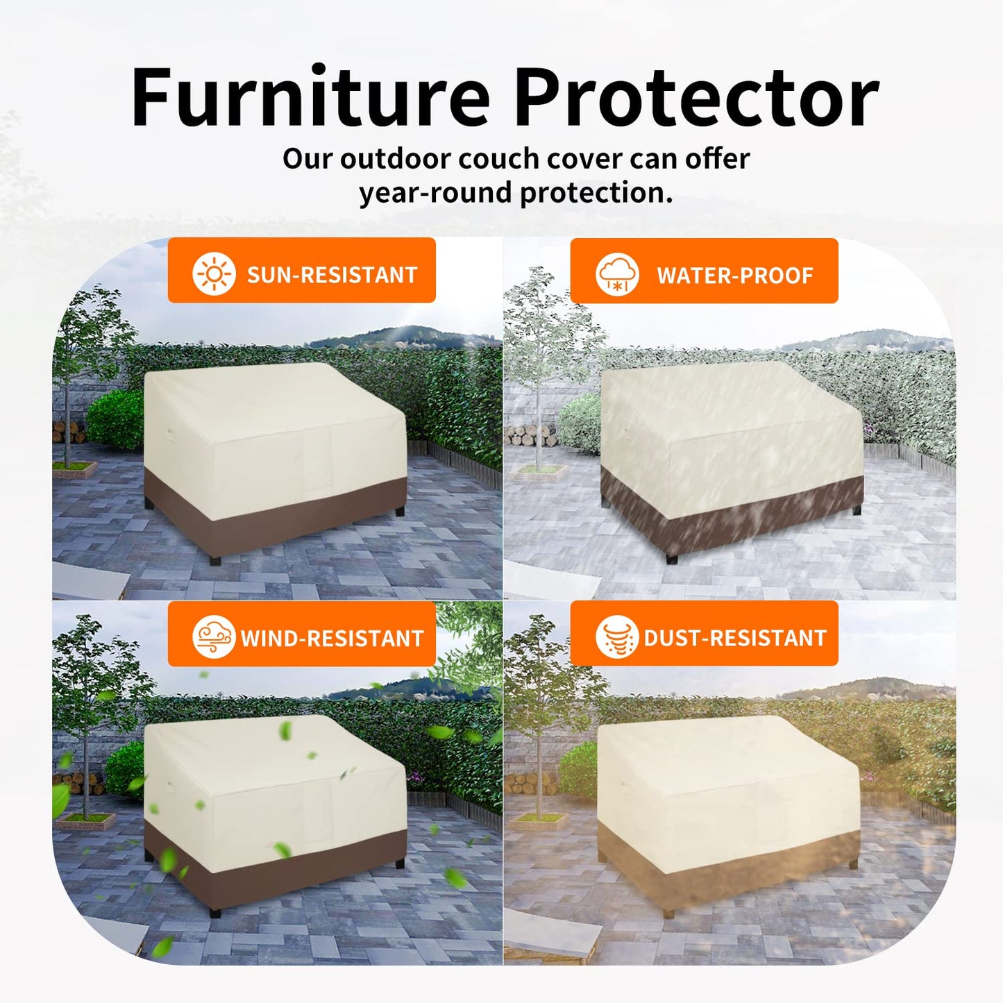 Easy-Going Heavy Duty Waterproof Outdoor Loveseat Couch Bench Patio Furniture Cover Windproof Durable (54Wx38Dx35H inch, Beige/Dark Brown)