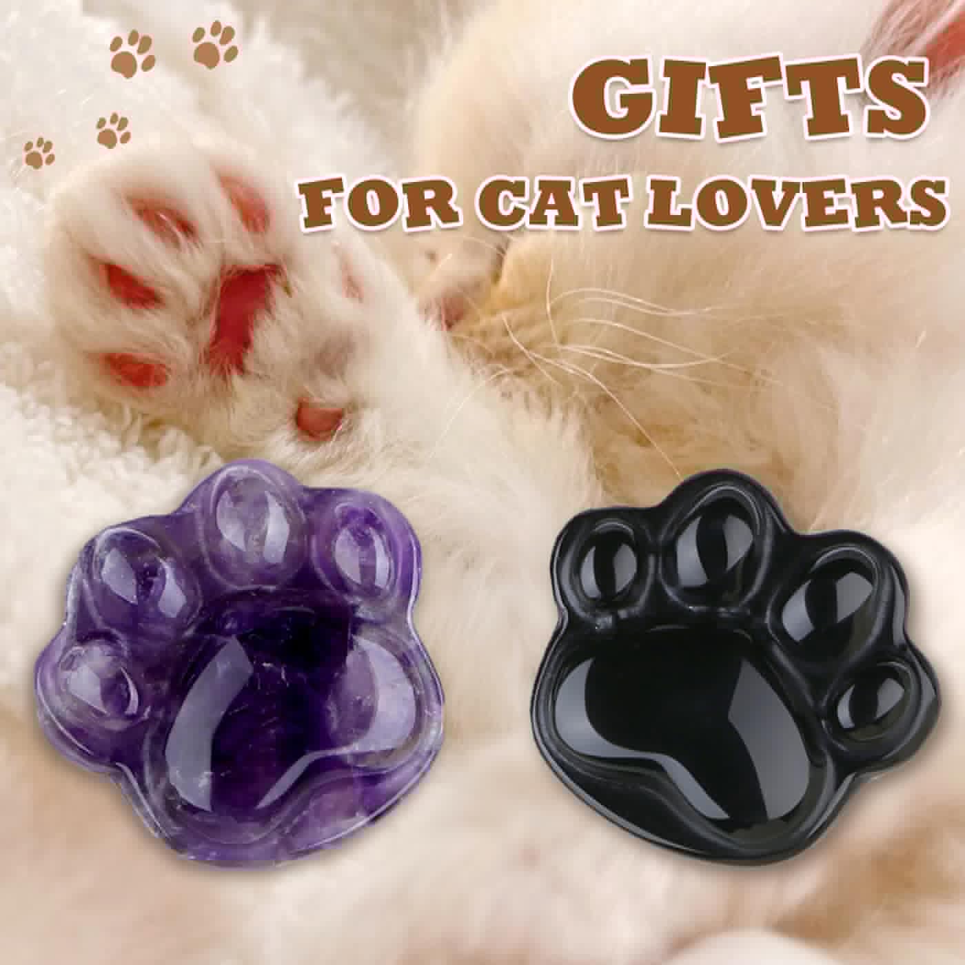 NUKAYAI Worry Stone Amethyst Cat Paw Crystal Statue Figurines Carved Healing Crystals Natural Home Decor Handcrafted Sculpture Purple Cute Lucky for Cat Lovers Women