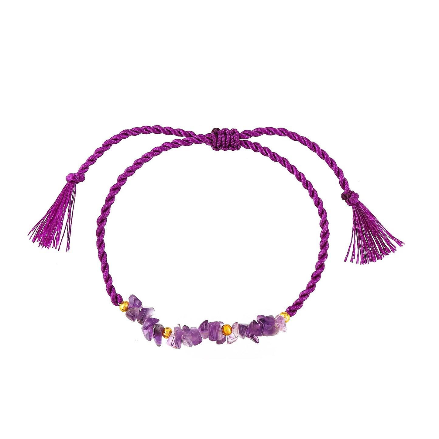 GEMSYMPHONY Amethyst Gemstone Chips Rope Bracelet – Adjustable Handmade Crystal Chip Bead Bracelet for Women & Men, Natural Stone Healing Jewelry, Boho Style, Unisex Spiritual Gift (Amethyst)