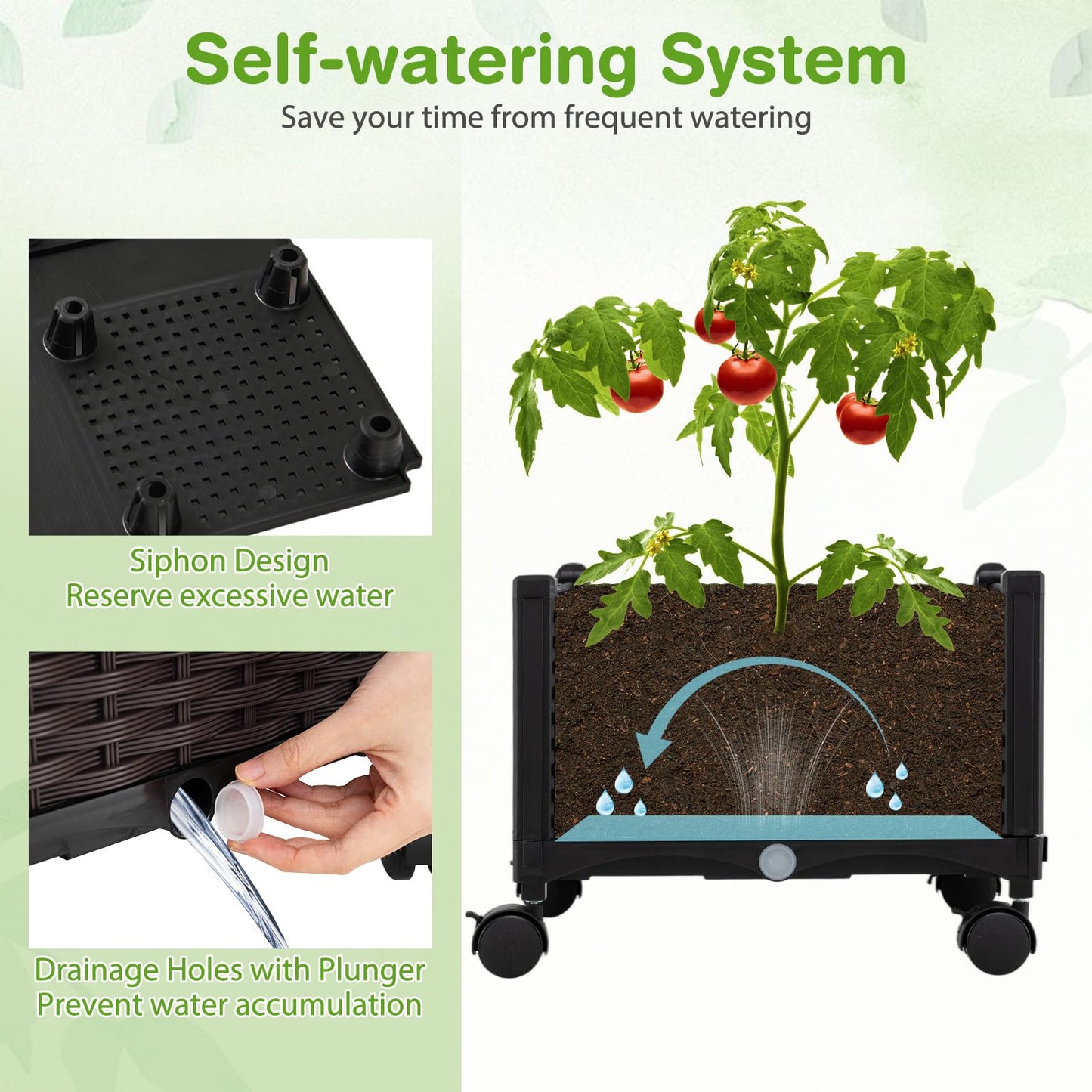 Byroce Self-Watering Tomato Planter Box with Trellis, 64” Tall Raised Garden Bed with Lockable Wheels, Arch Roof & Drainage Holes, Vertical Garden for Patio Balcony Outdoor Vegetables (Roof Type A)