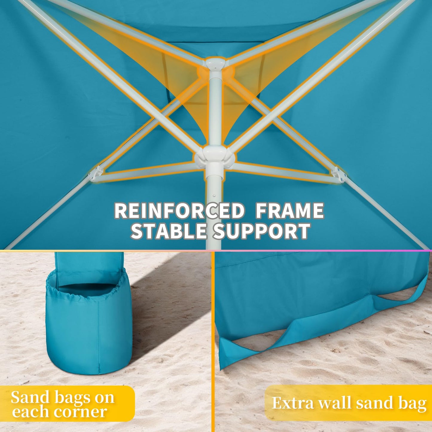 Beach Cabana, 6.6'×6.6' Portable Beach Canopy with Side Wall, Easy Up UPF 50+ Beach Tent Sun Shelter with Sand Pockets, Waterproof Cabana Umbrella Tent for Family, Backyards, Camping, Blue