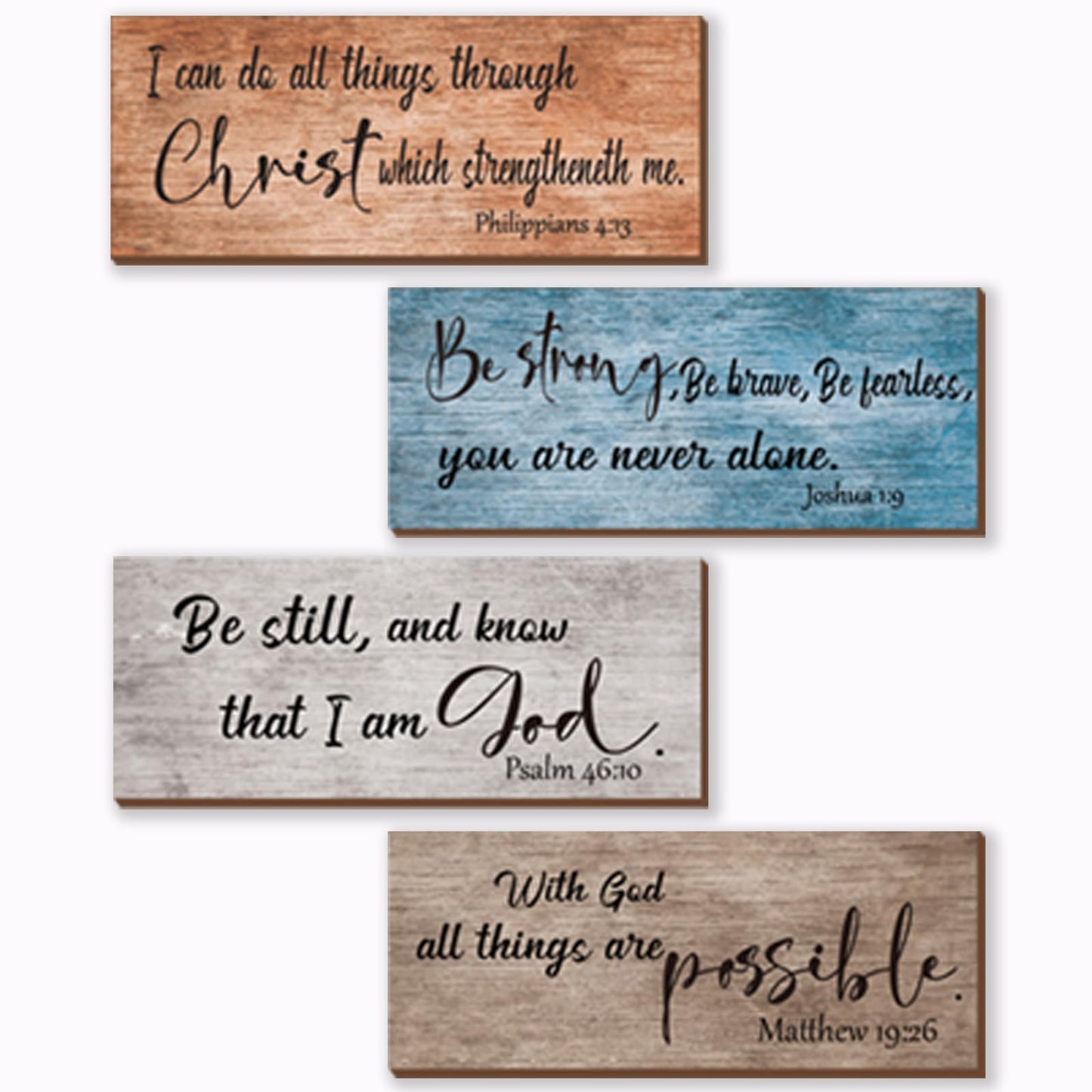 ZONWUTHY 4 Pieces Bible Verses Wall Decor Rustic Wooden Christian Signs Farmhouse Religious Decor for Home Motivational Prayer Wall Art for Living Room Office Bedroom Bathroom(Farmhouse,10x4)
