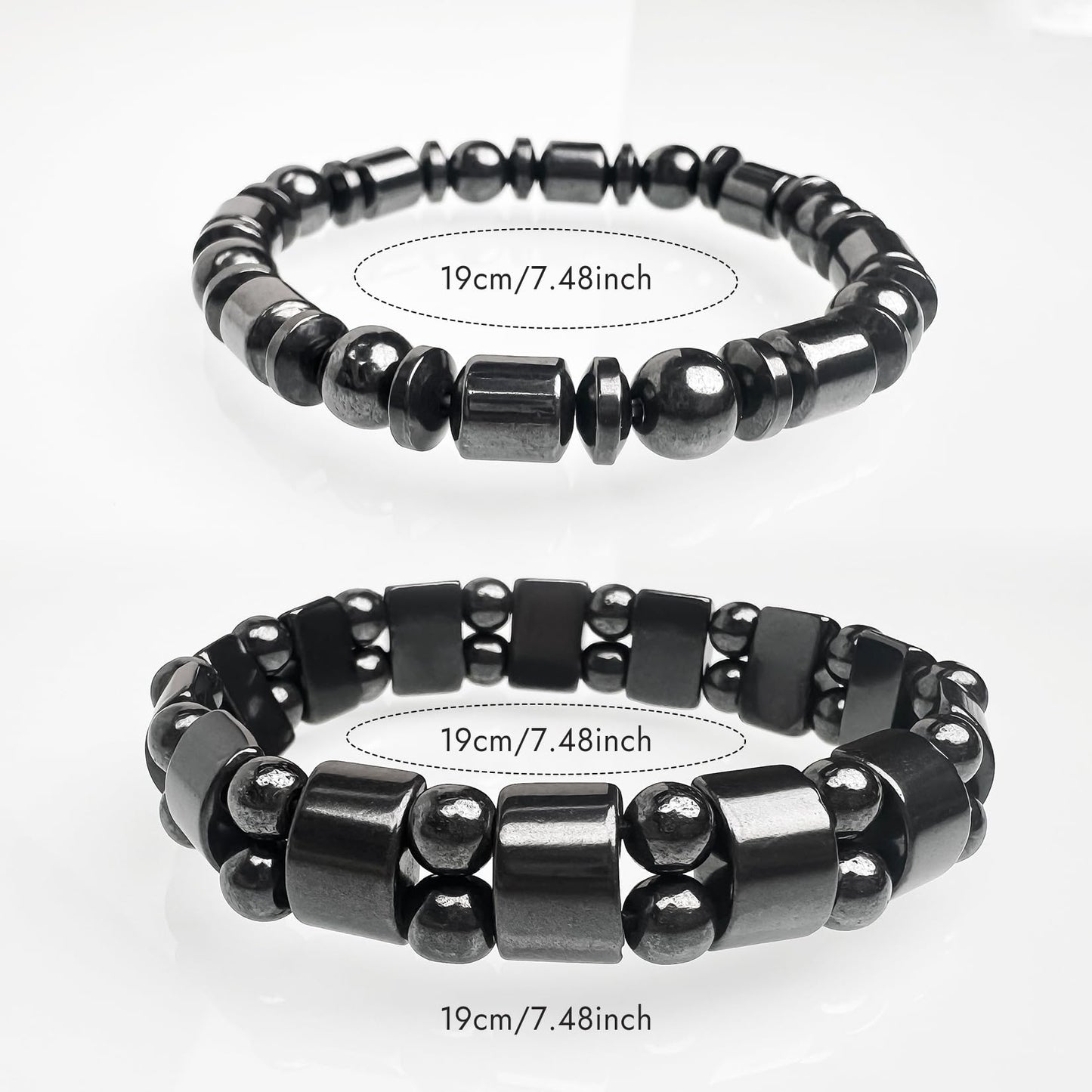 VIKI LYNN 2 Pcs Hematite Magnetic Bracelets for Women and Men Hematite Magnetic Stone Beads Adjustable Magnetic Bracelet Wristband Dainty Jewelry Gift for Mom, Dad, Wife, Friend, Couple