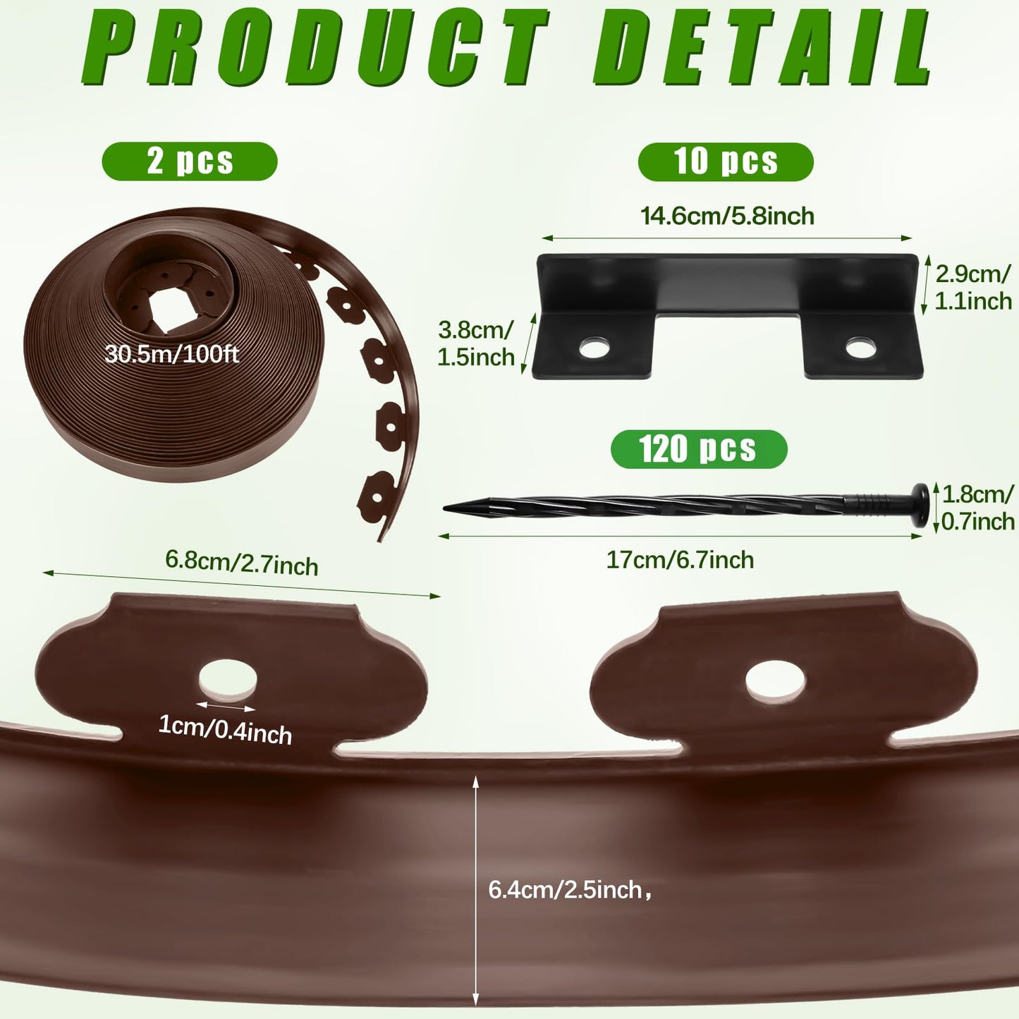 Sasylvia 2.5'' x 200' Landscape Edging Kit Edging Border Coil Include 120 Anchoring Spikes 10 Connectors Plastic Garden Border for Lawn Garden Grass Yard Home(Brown)