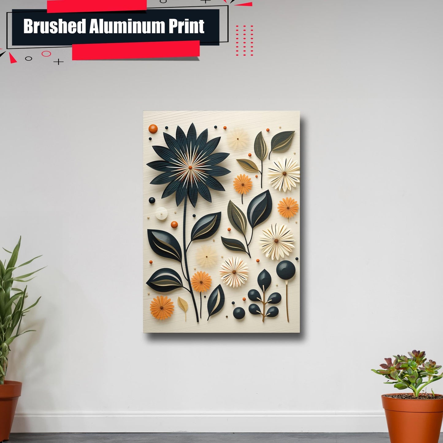 Scandinavian Folk Art, Black and Beige Abstract Botanical Wall Art for Scandinavian Home Decor, Decor Poster, Art Print