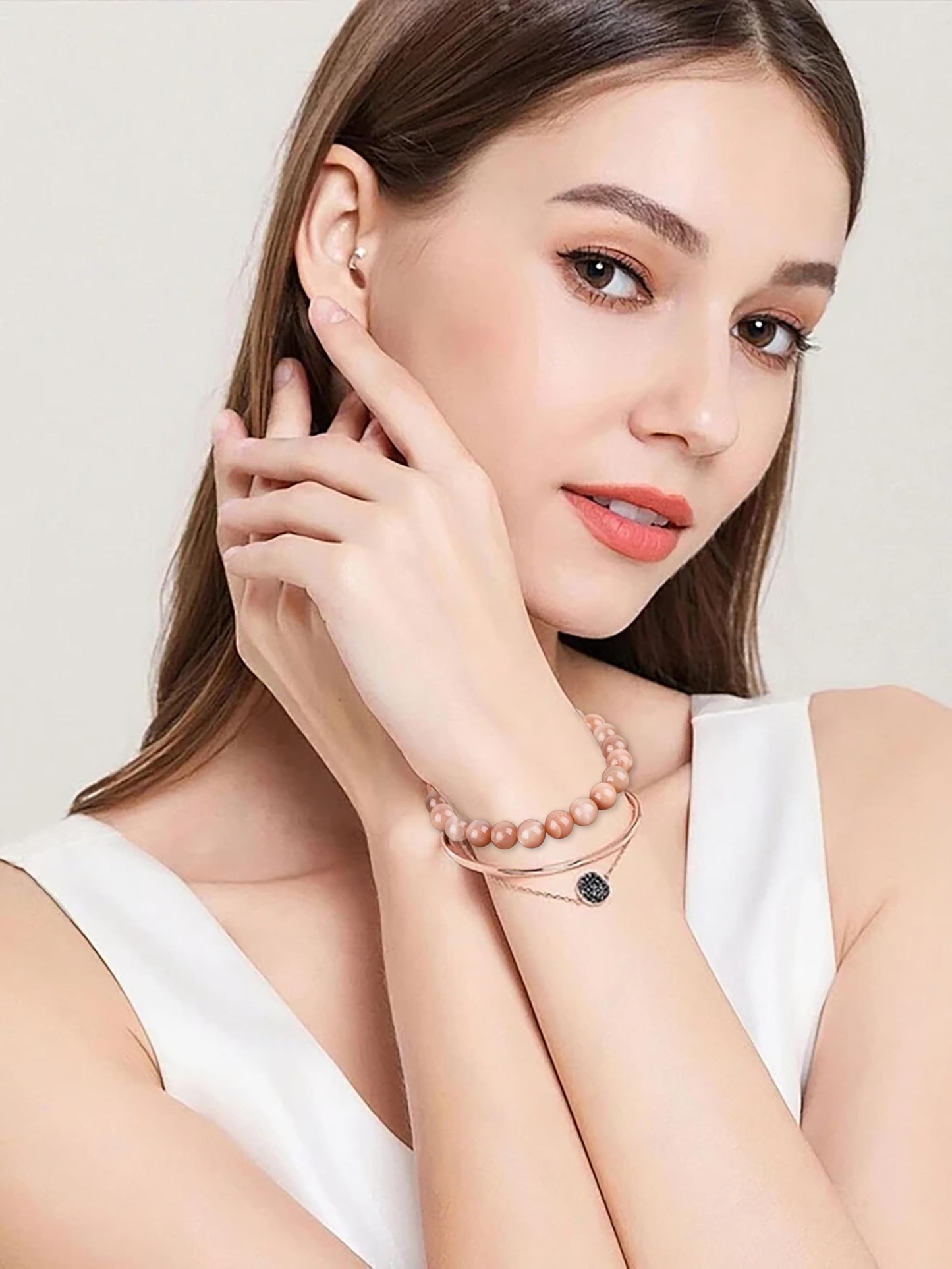 AD Beads Handmade Gemstone Stretch Elastic Bracelet Crystal Healing Reiki Nature's Beauty and Spiritual Essence Unisex (8mm, Sunstone (Work Success))