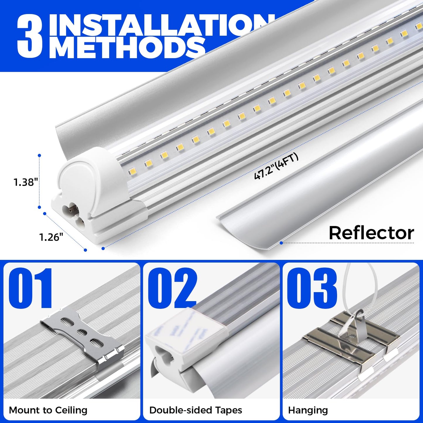Barrina Plant Grow Lights, 4FT 5000K Full Spectrum Daylight White, 252W(6 x 42W, 1400W Equivalent), T8 LED Grow Light Strips, Growing Lamp Fixture, Plant Lights for Indoor Plants, Greenhouse, 6-Pack