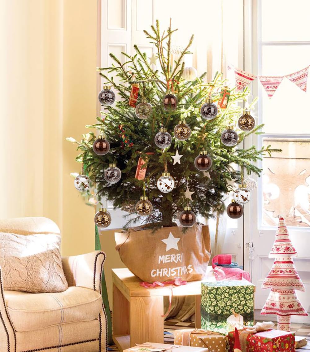 Briful 50mm/1.97" Shatterproof Clear Plastic Christmas Ball Ornaments Decorative Transparent Xmas Balls Baubles Set with Stuffed Delicate Decor Hanging Christmas Tree Ornaments(24 Counts, Brown)