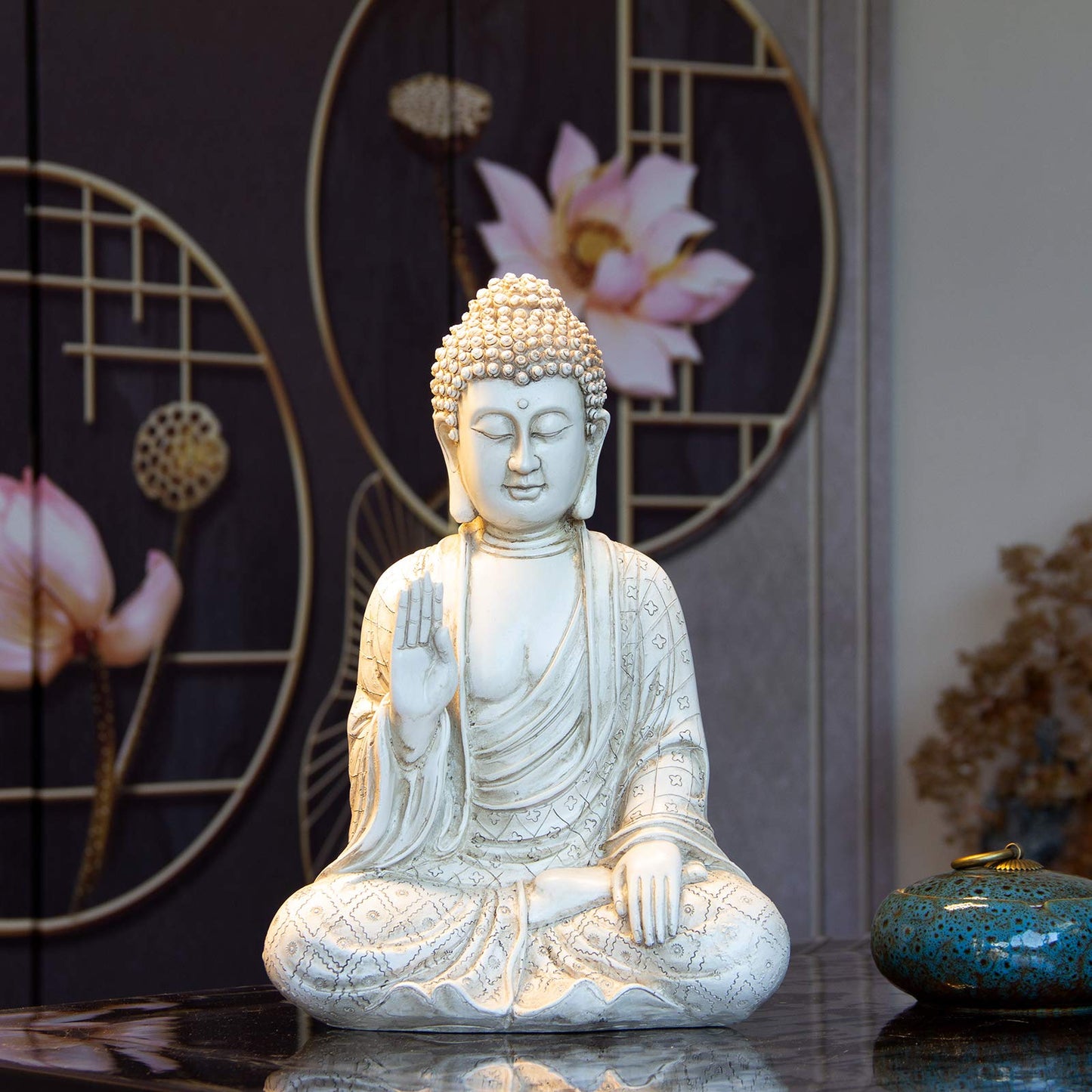 Leekung Buddha statue for home decor accents,laughing buddah statue for meditation zen garden spiritual room feng shui desk table yoga decor,small buda budda home decorations gifts antique ivory white
