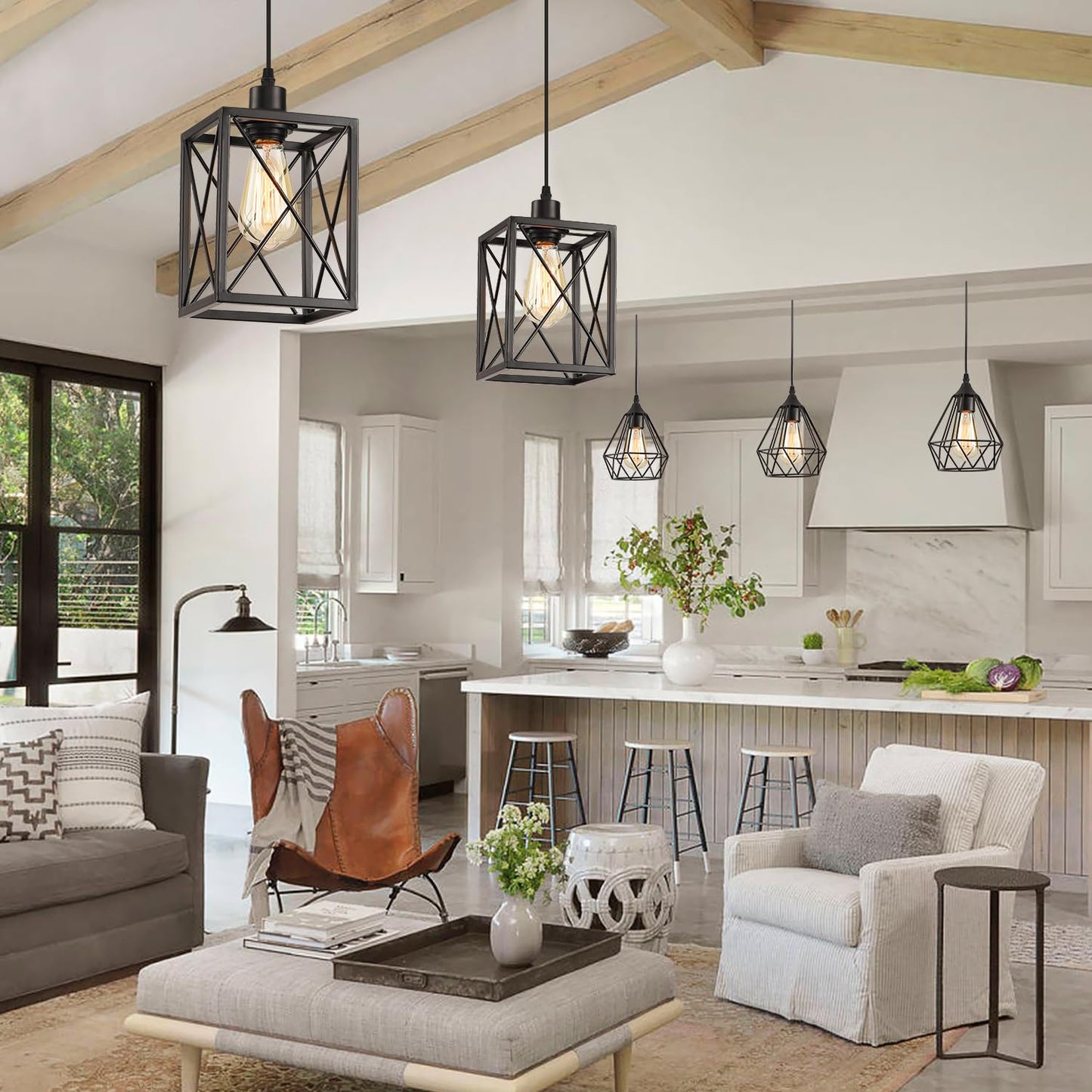 CAFULAM Black Pendant Lighting Modern Pendant Light, Adjustable Pendant Light Fixture,Pendant Lights Kitchen IslandLight (1 Pack Square Pendant Light)