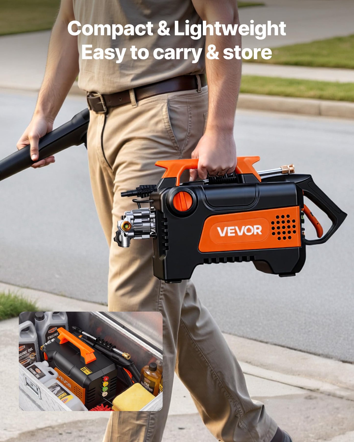 VEVOR Electric Pressure Washer, 1958 Max PSI 2.5 Max GPM, Portable Power Washer with 4 Nozzles, Metal Extension Wand, Commercial-Grade 5-Piston Plunger Pump, High Pressure for Cars,Driveways,Patios