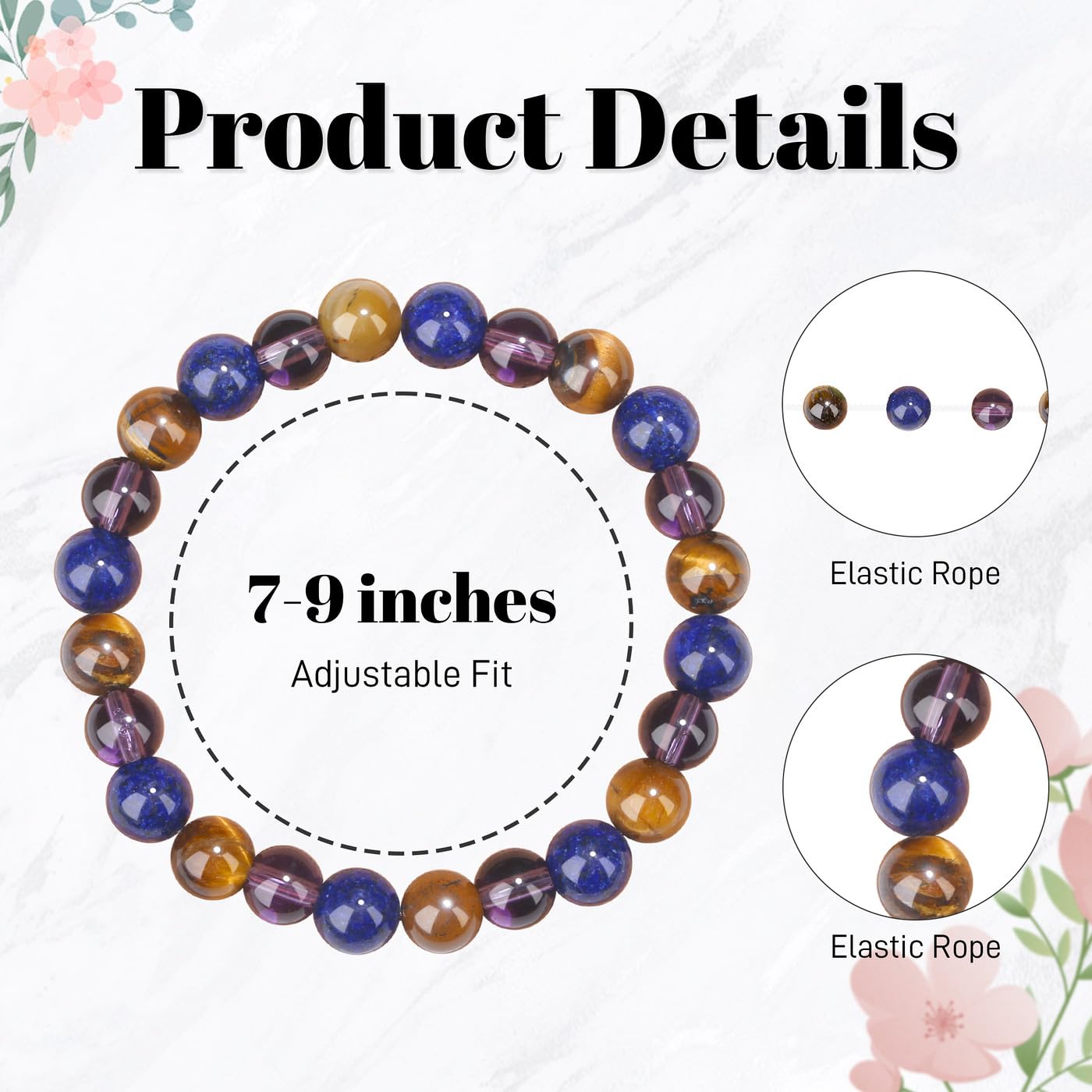 MAIBAOTA Anxiety Bracelet for Women 8 mm Lapis Lazuli Rose Tiger Eye Amethyst Bracelet Stress Relief Gifts Calming Healing Kalm Beaded Bracelets Jewelry for Women