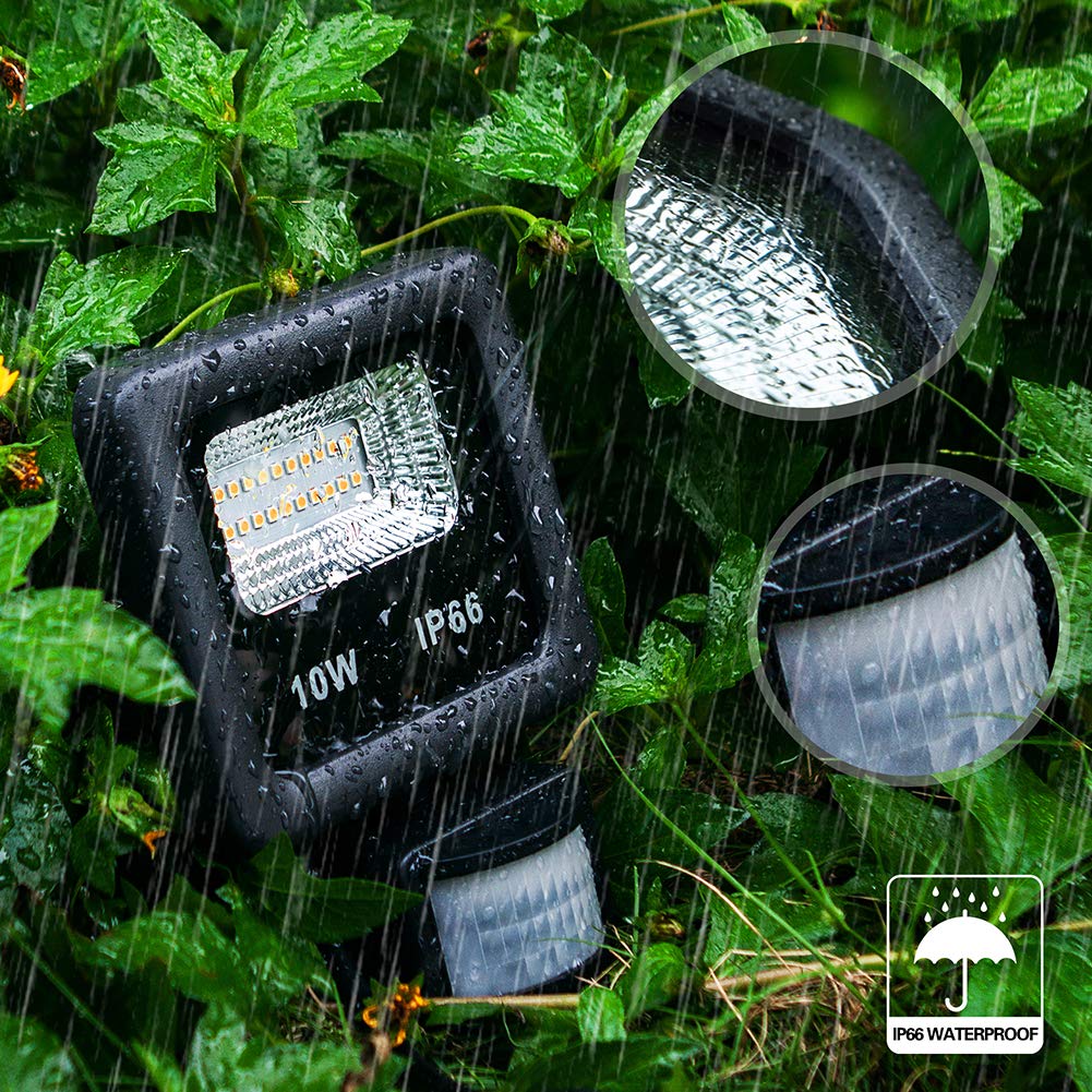 LEACOCO Motion Sensor Flood Light Outdoor,10W Security Light, IP66 Waterproof Outdoor Light,1000LM,3200K Motion Security Lights with Plug for Garage Yard Patio Pathway Porch Entryways (Warm White)