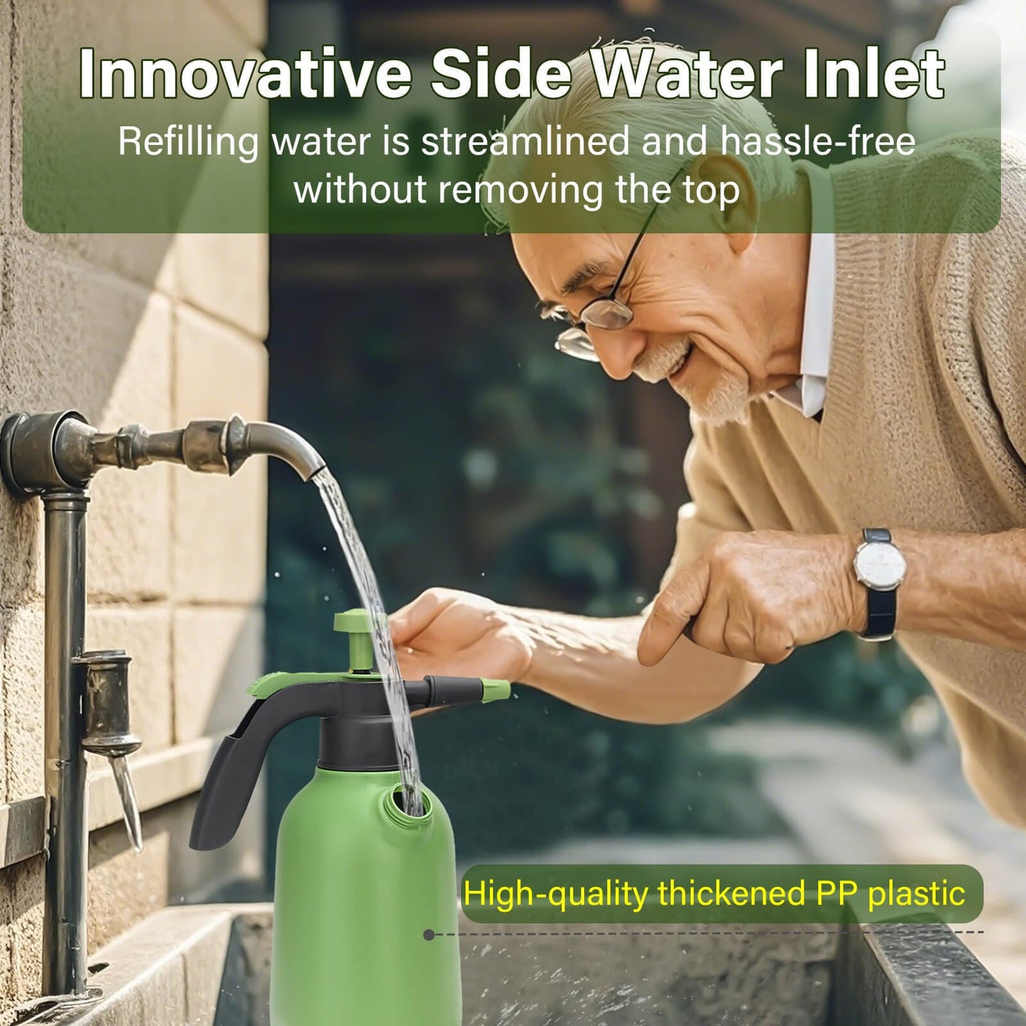 INNOVJOPRO 0.5 Gallon Hand Pump Sprayer for Garden Plant and Cleaning with 2 Adjustable Nozzle and Side Water Inlet & Safety Valve