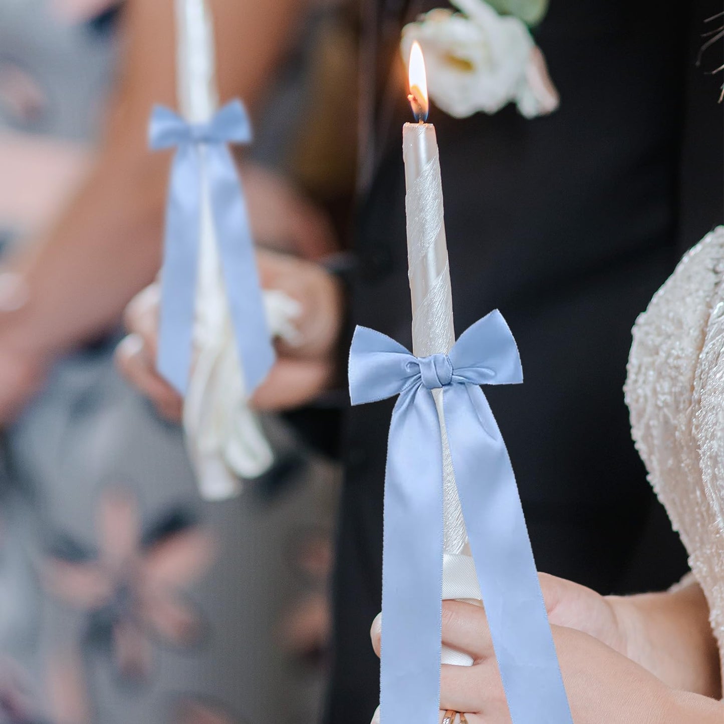 16pcs Blue Candlestick Bows Decor Blue Twist Tie Bows Ribbon Bows Set - 13 Inch Candlestick Decorations for Weddings, Parties, Bridal Showers & Home Decor