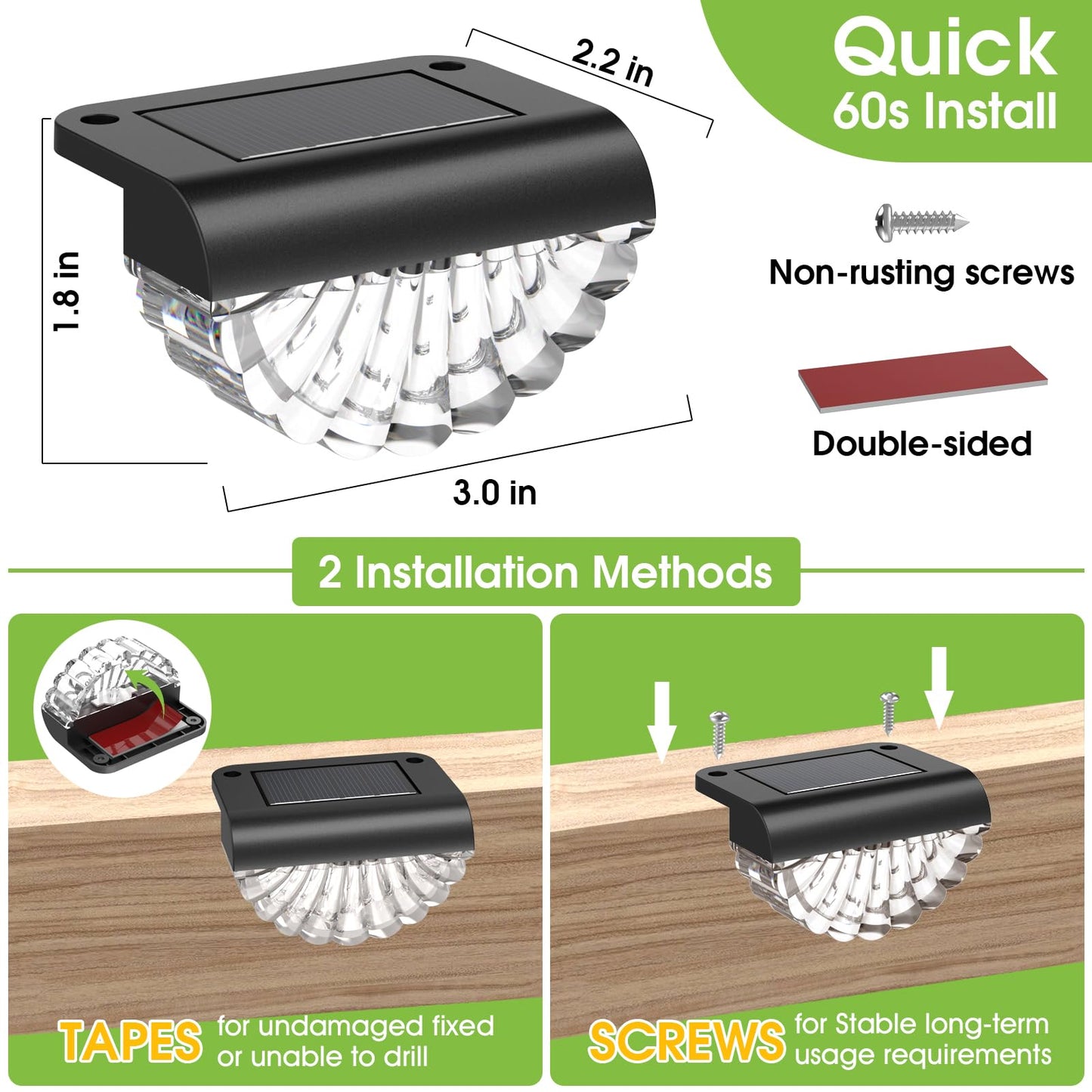 Greluna Solar Fence Lights Outdoor, 12 Pack Waterproof Deck Lights, Auto Dusk to Dawn Step Lights with Warm White Glow, Easy Install for Fence, Patio, Stairs, Pathway, Garden Lighting